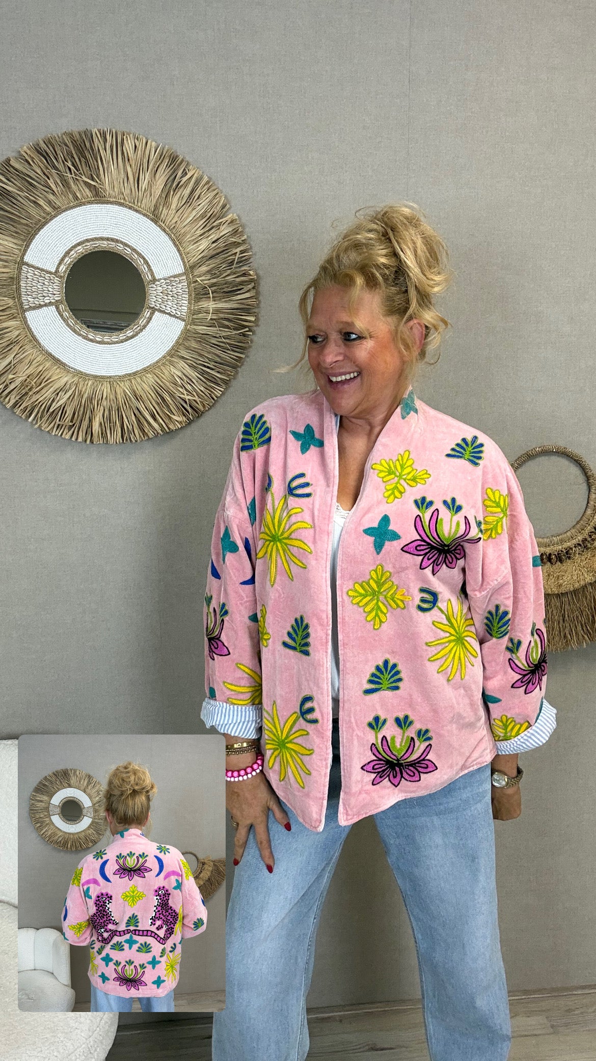 Cotton Velvet Leopard Jacket Roze