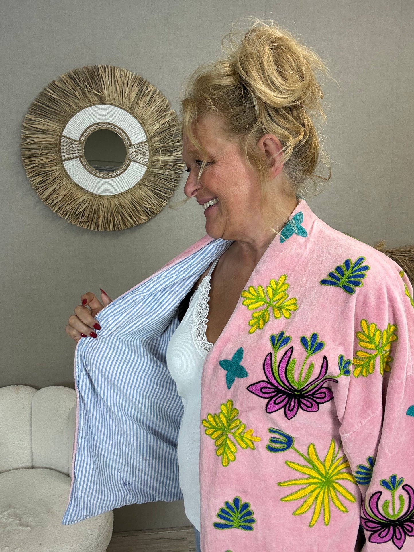 Cotton Velvet Leopard Jacket Roze