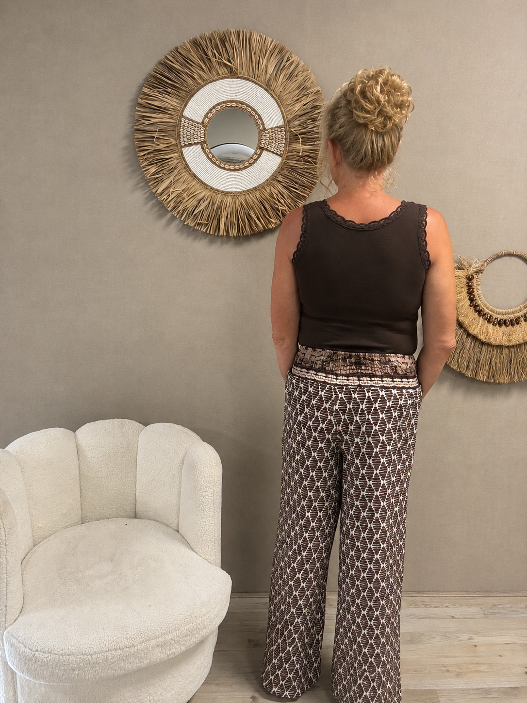 Boho Chic Palazzo Broek – Bruin/Wit