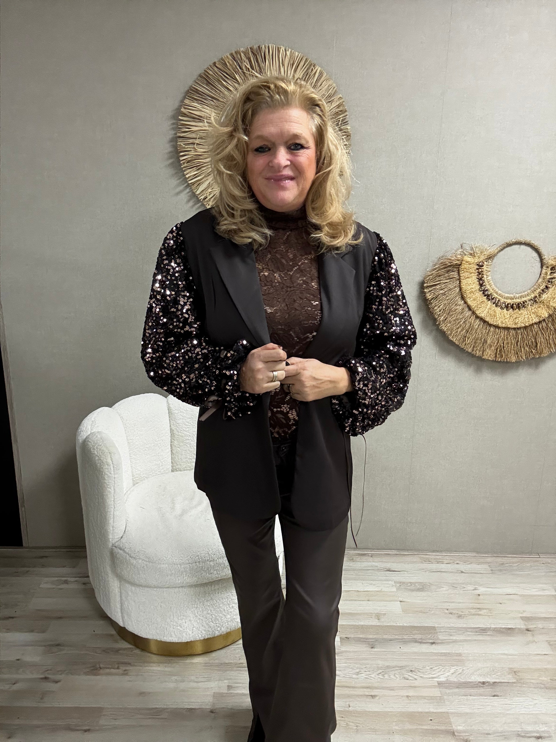 Blazer met pailletten mouwen Choco