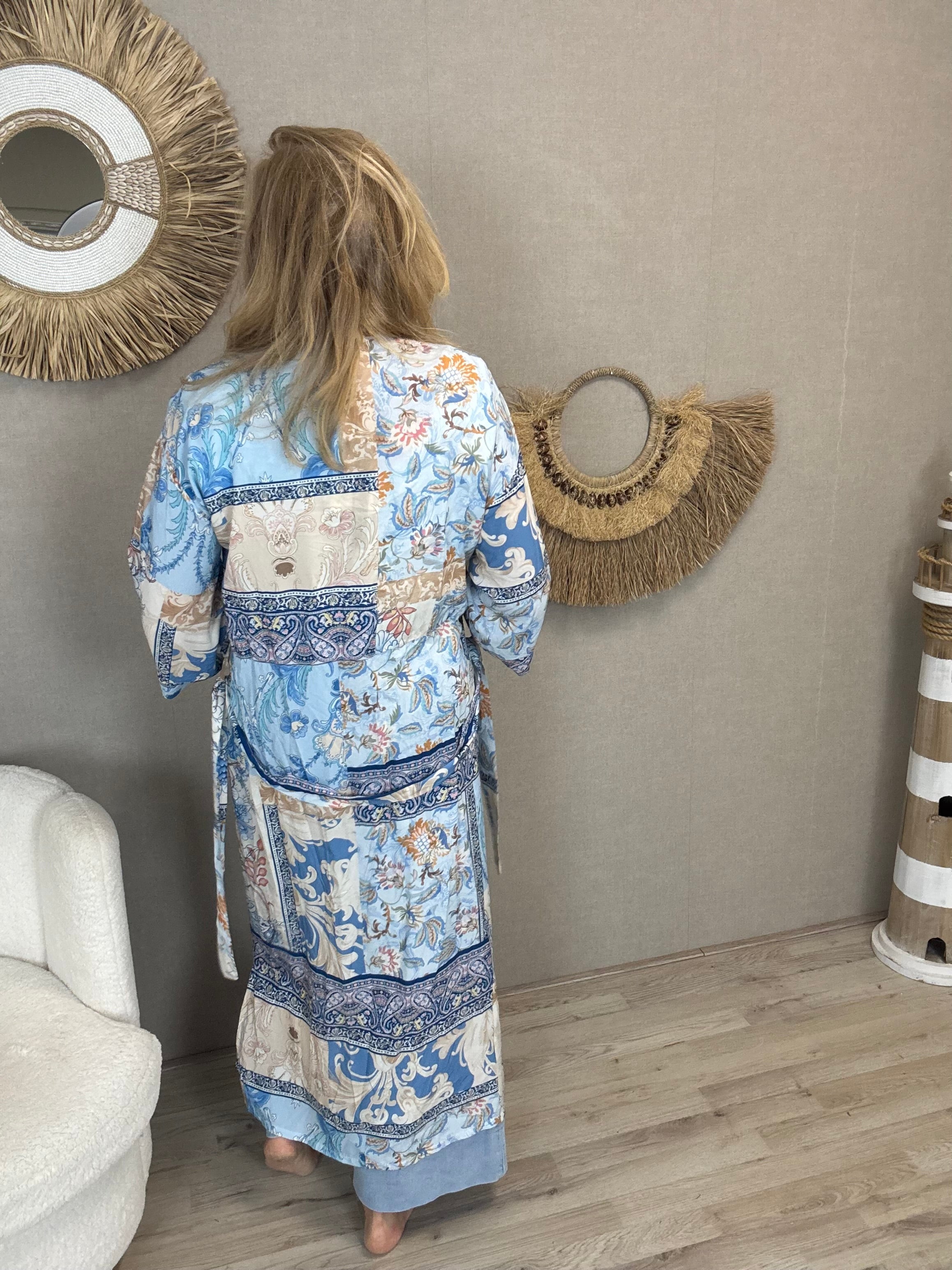 Kimono Boho Flower Blauw - Nancfashion