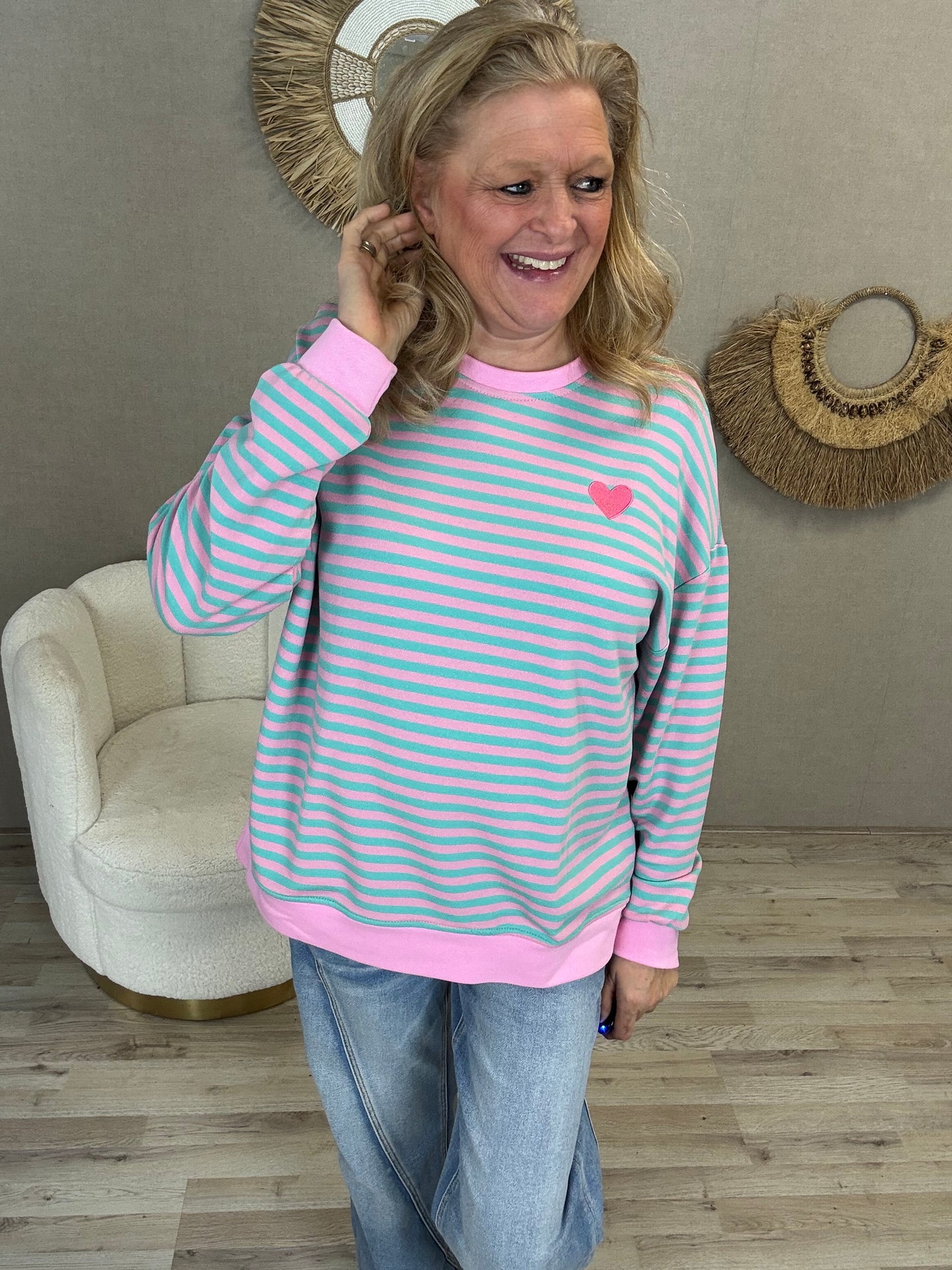 Sweater Mooij striped  Roze Turquoise
