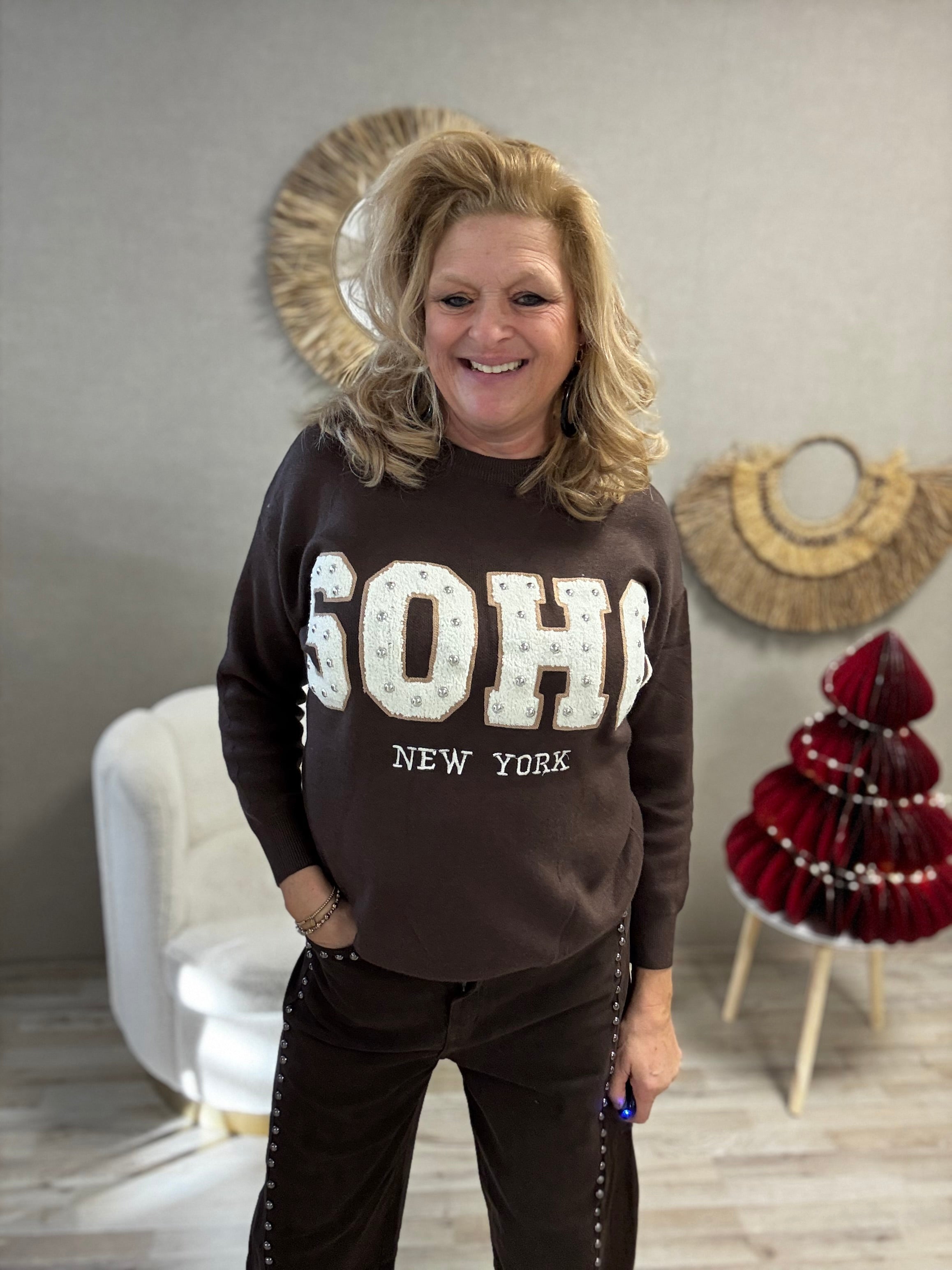 Trui Soho met studs Bruin