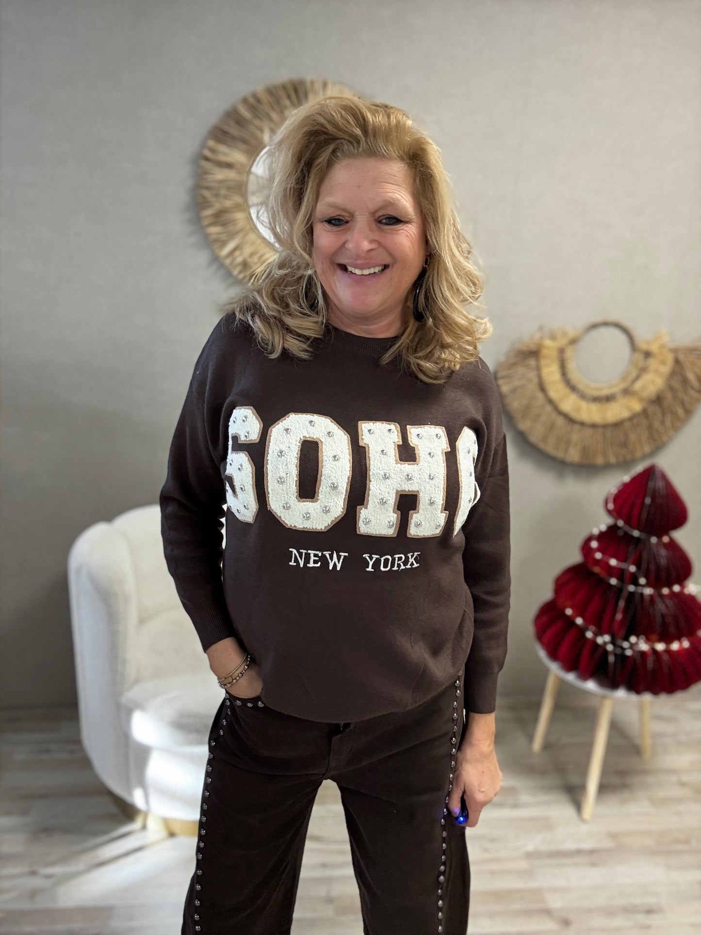 Trui Soho met studs Bruin