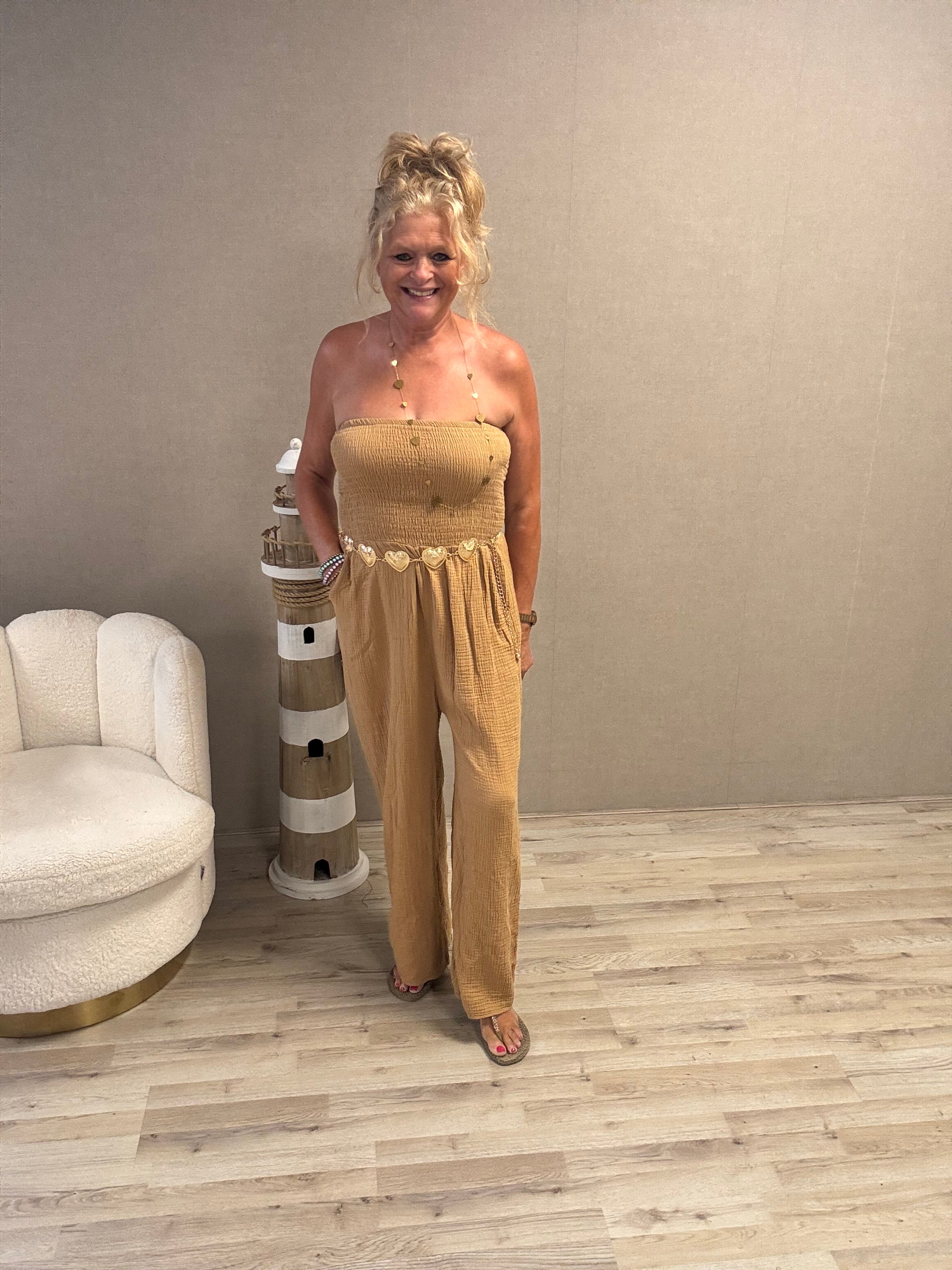 Jumpsuit Wafelstof Camel