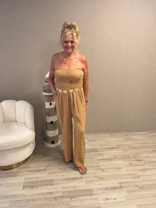 Jumpsuit Wafelstof Camel