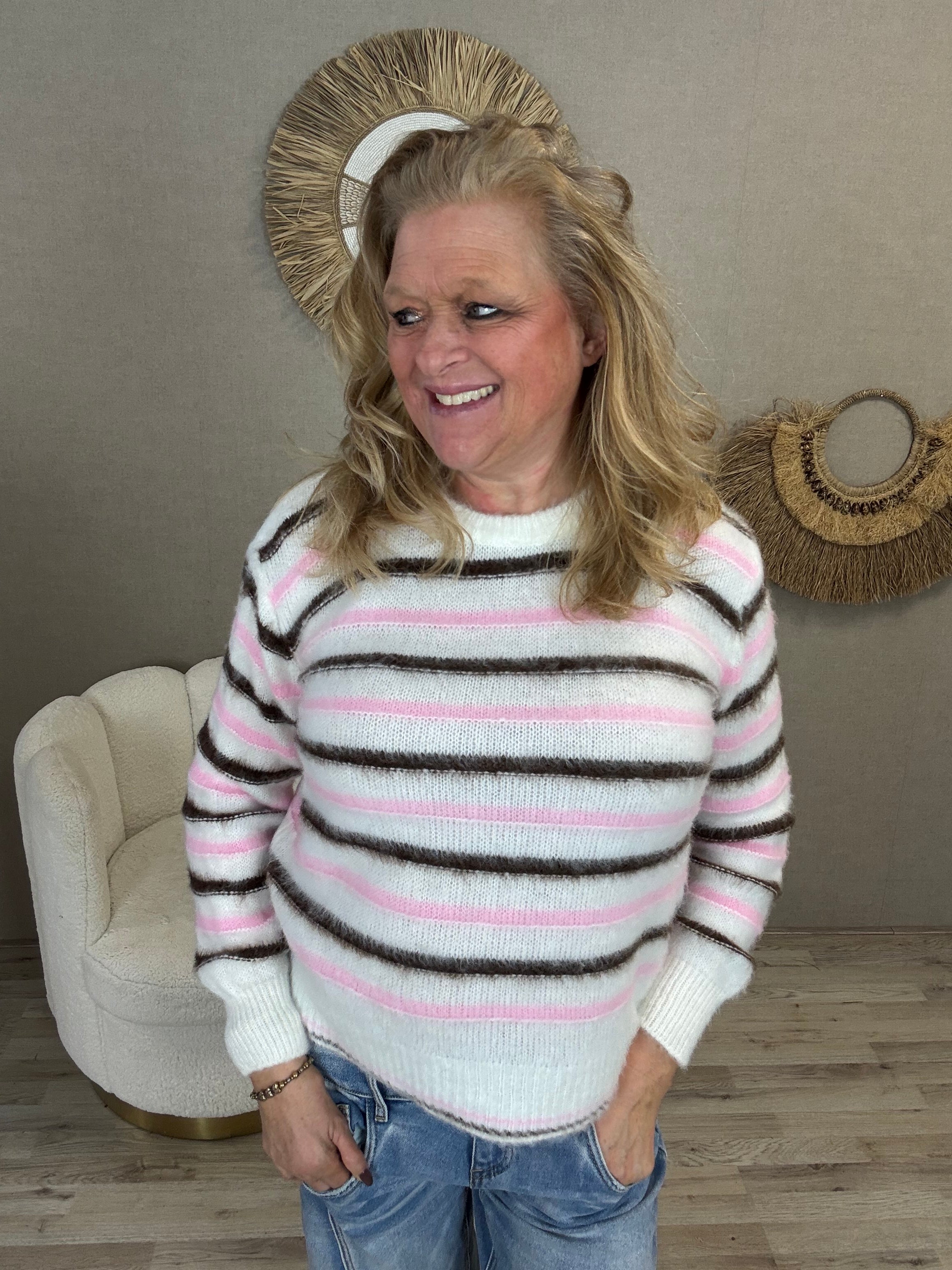 Gemma Stripe trui roze bruin