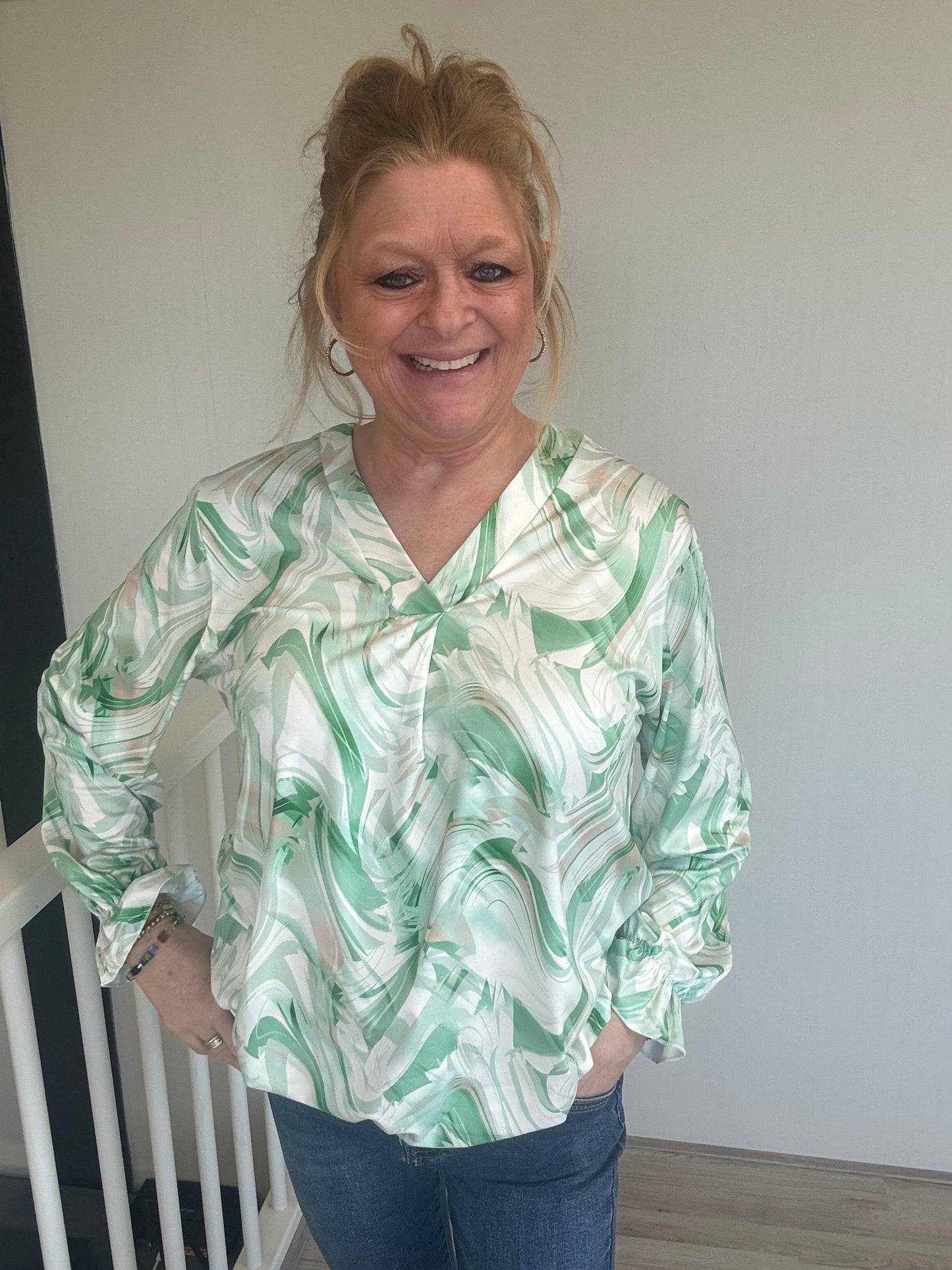 Ballon Top Print Groen - Nancfashion