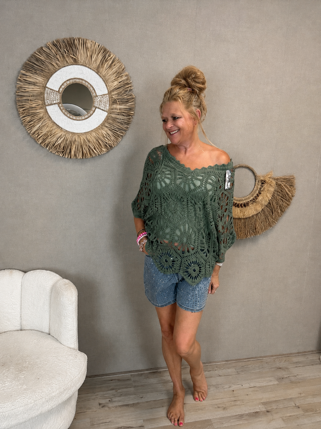 Gehaakte Top Boho Legergroen