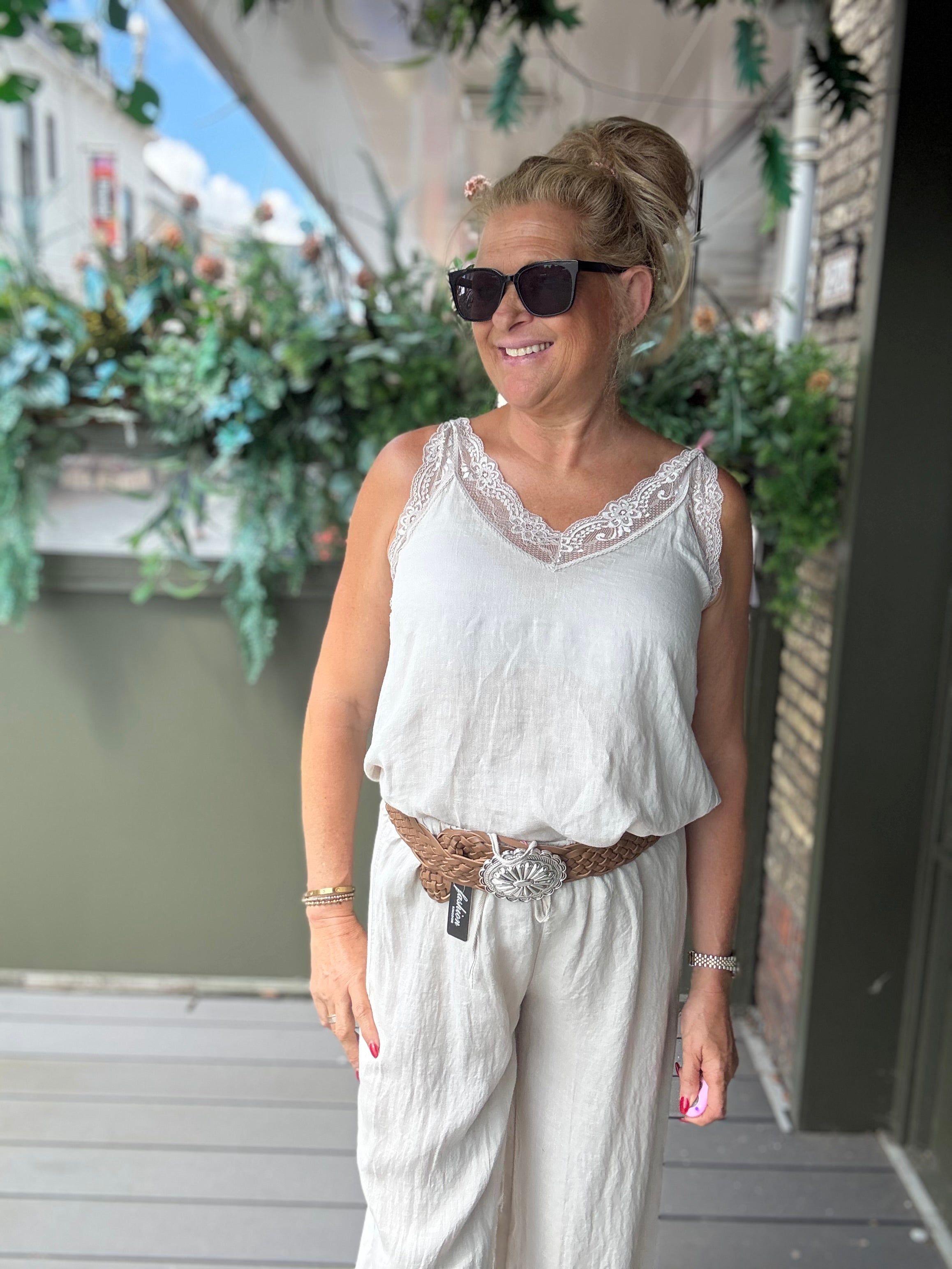 Linnen 2-delige Set met Kant Beige