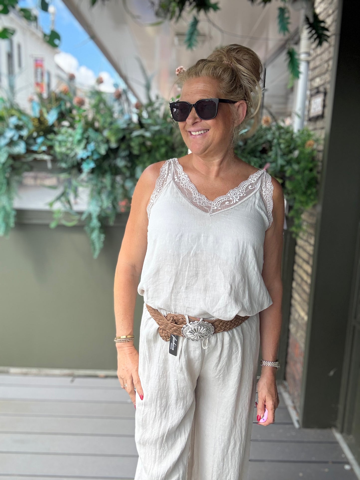 Linnen 2-delige Set met Kant Beige