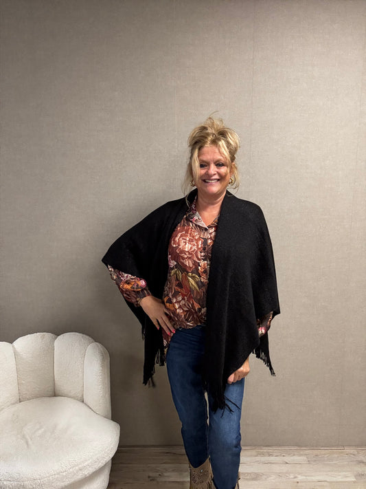Omslagdoek Maya – Met Franjes & Lurex Glitter Zwart