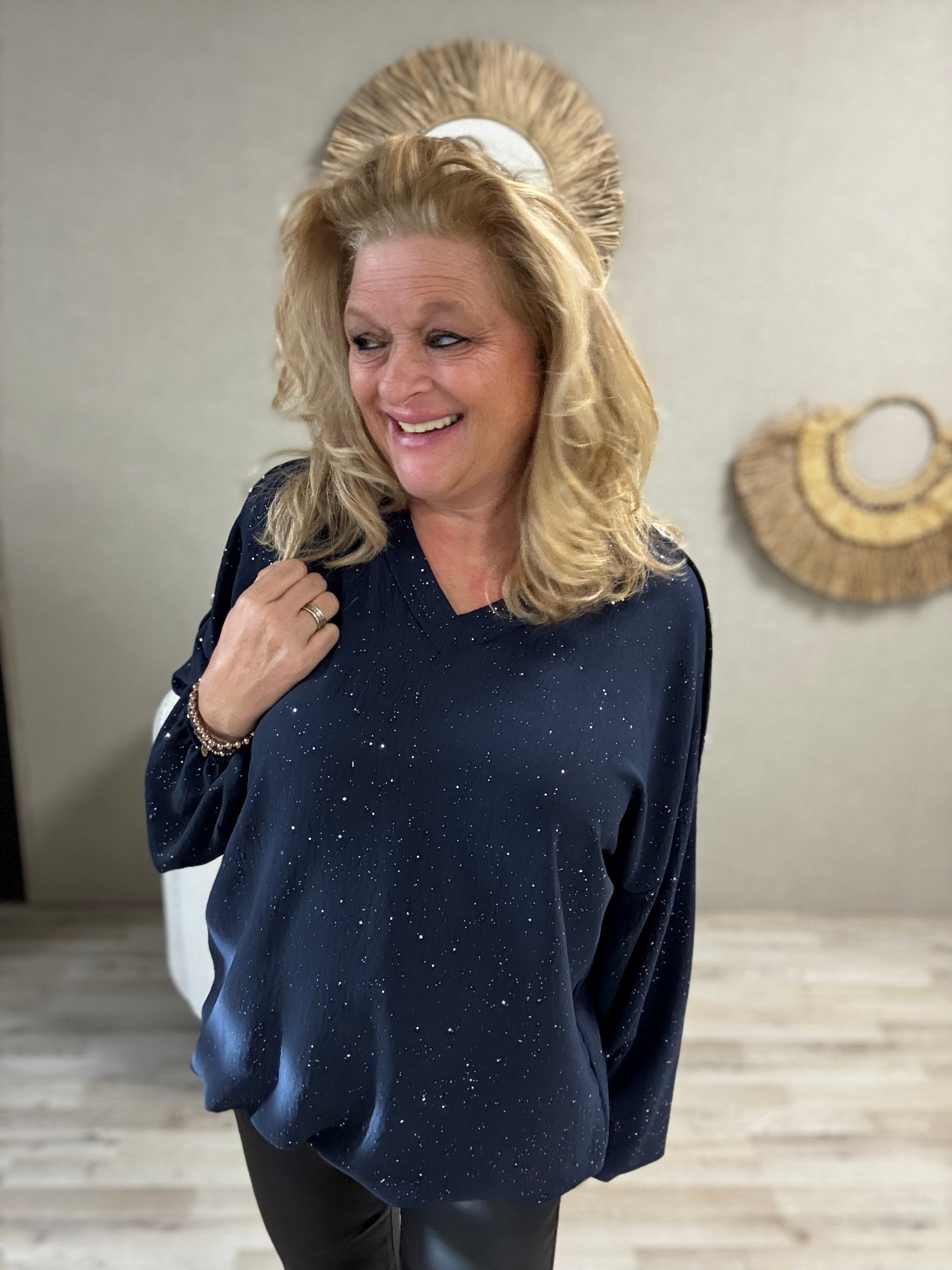 Blouse Imke Donkerblauw Zilveren sparkel