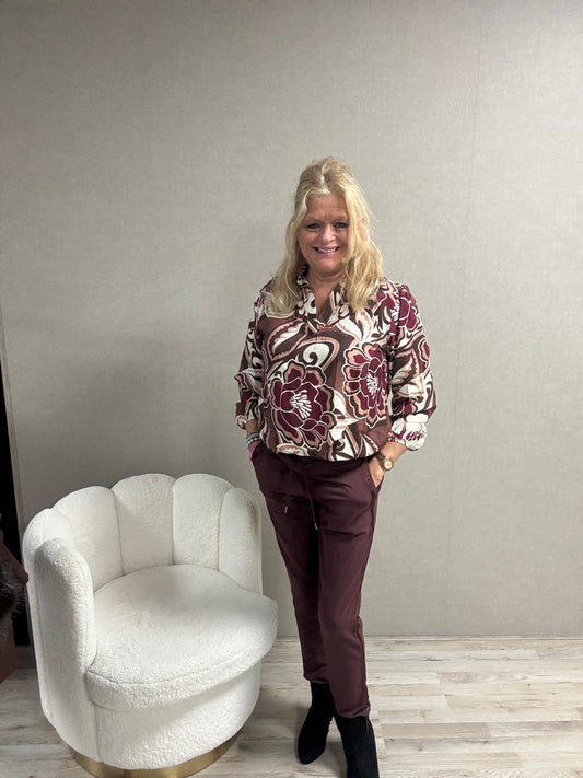 Top Vera Jo Bloemen bordeaux en bruin