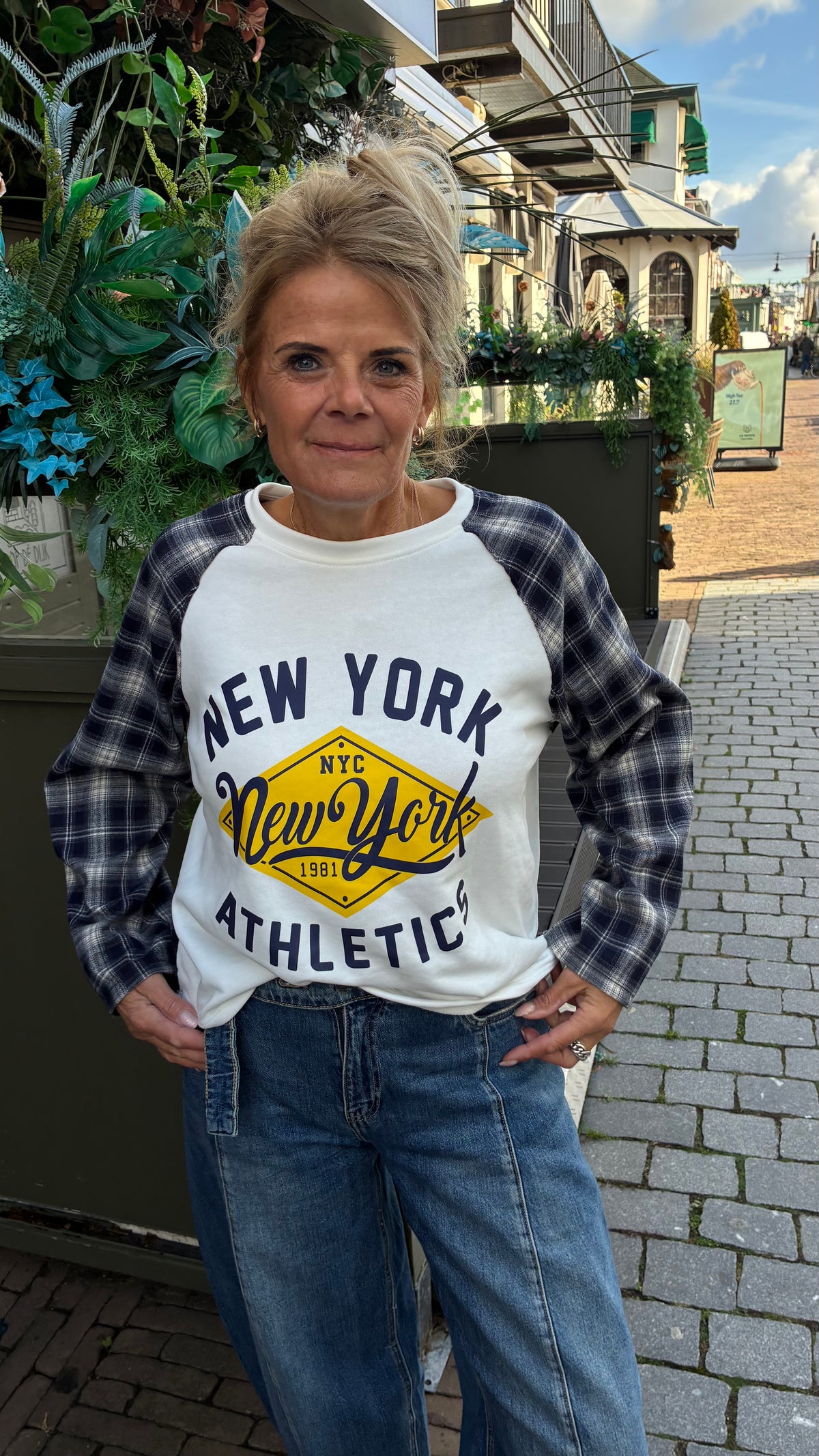 New york shirt met ruitjes mouw - Wit / Blauw