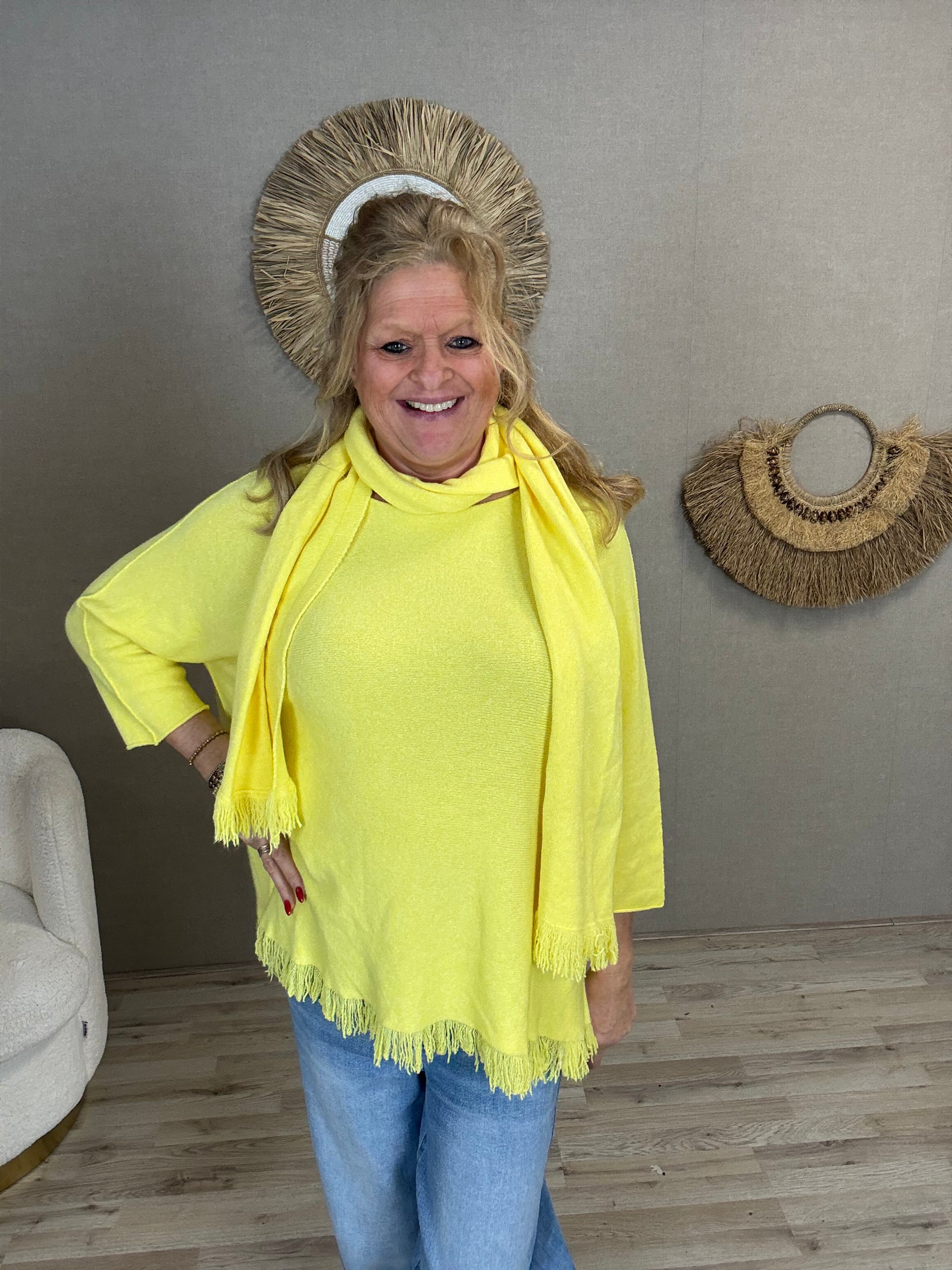Trui Anouk met Sjaal Yellow - Nancfashion