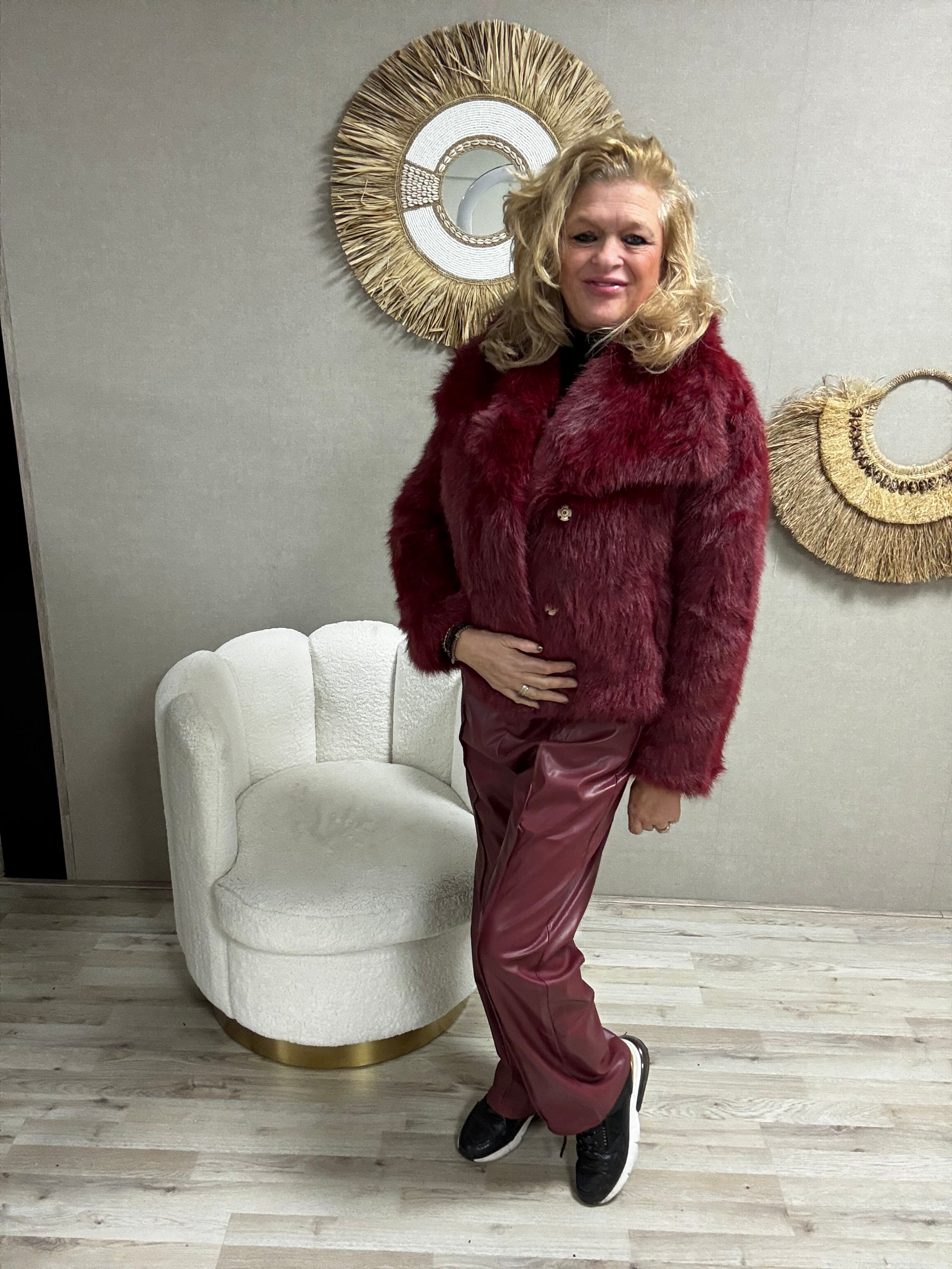 Kort Fake fur Jasje Bordeaux