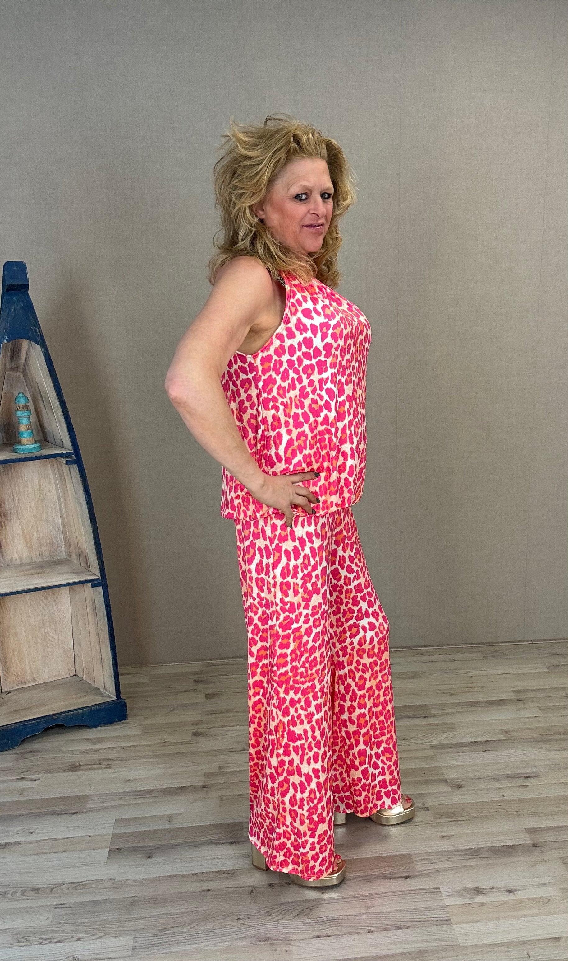 Haltertop met Broek Panter Roze