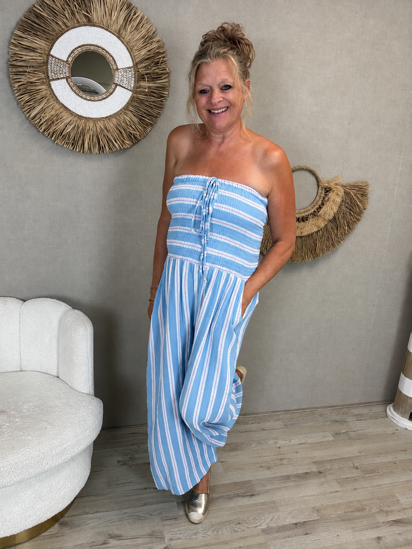 Strapless Jumpsuit Ibiza Lichtblauw Stripe