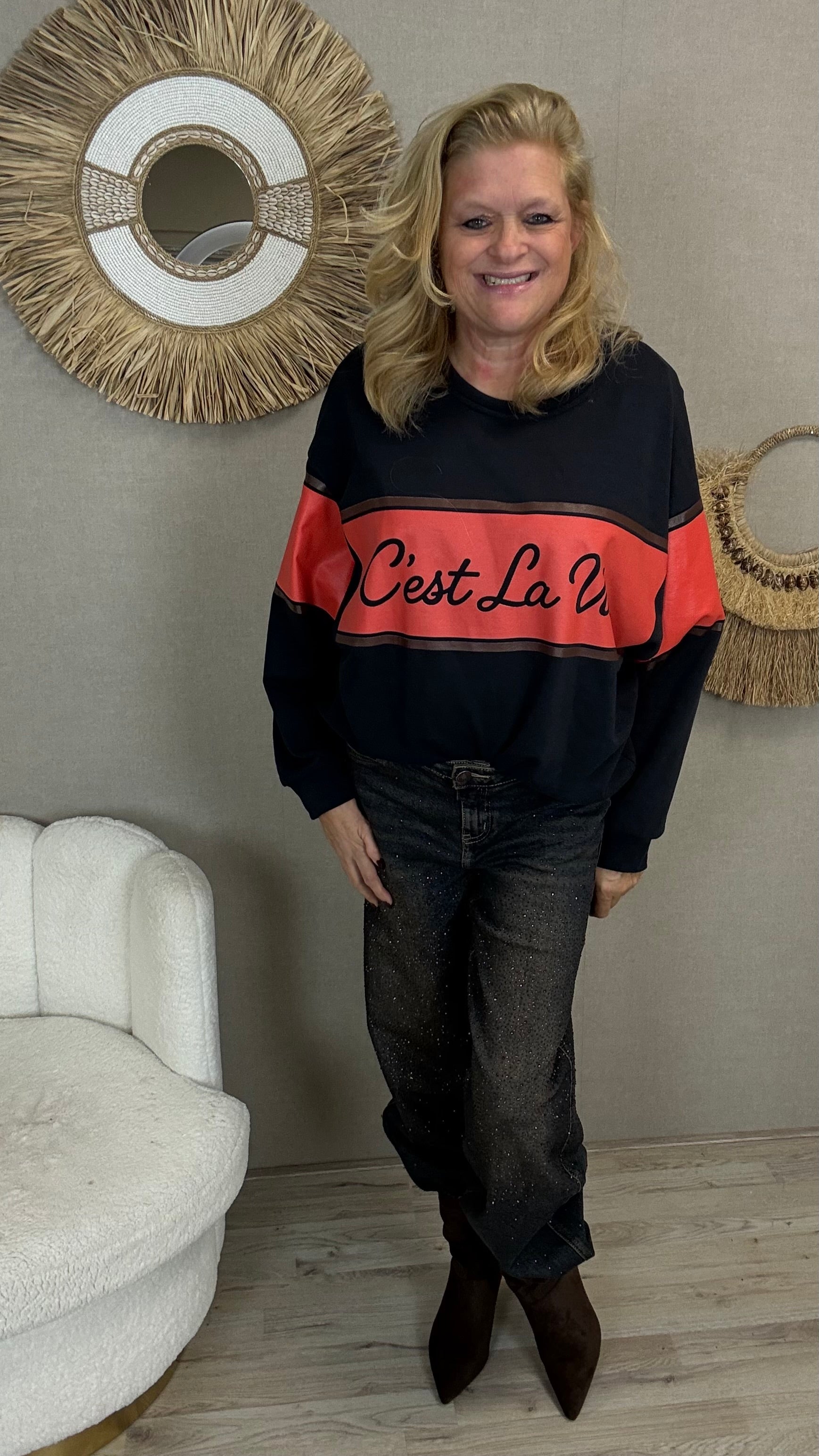 Sweater C’est La Vie Blauw/Rood