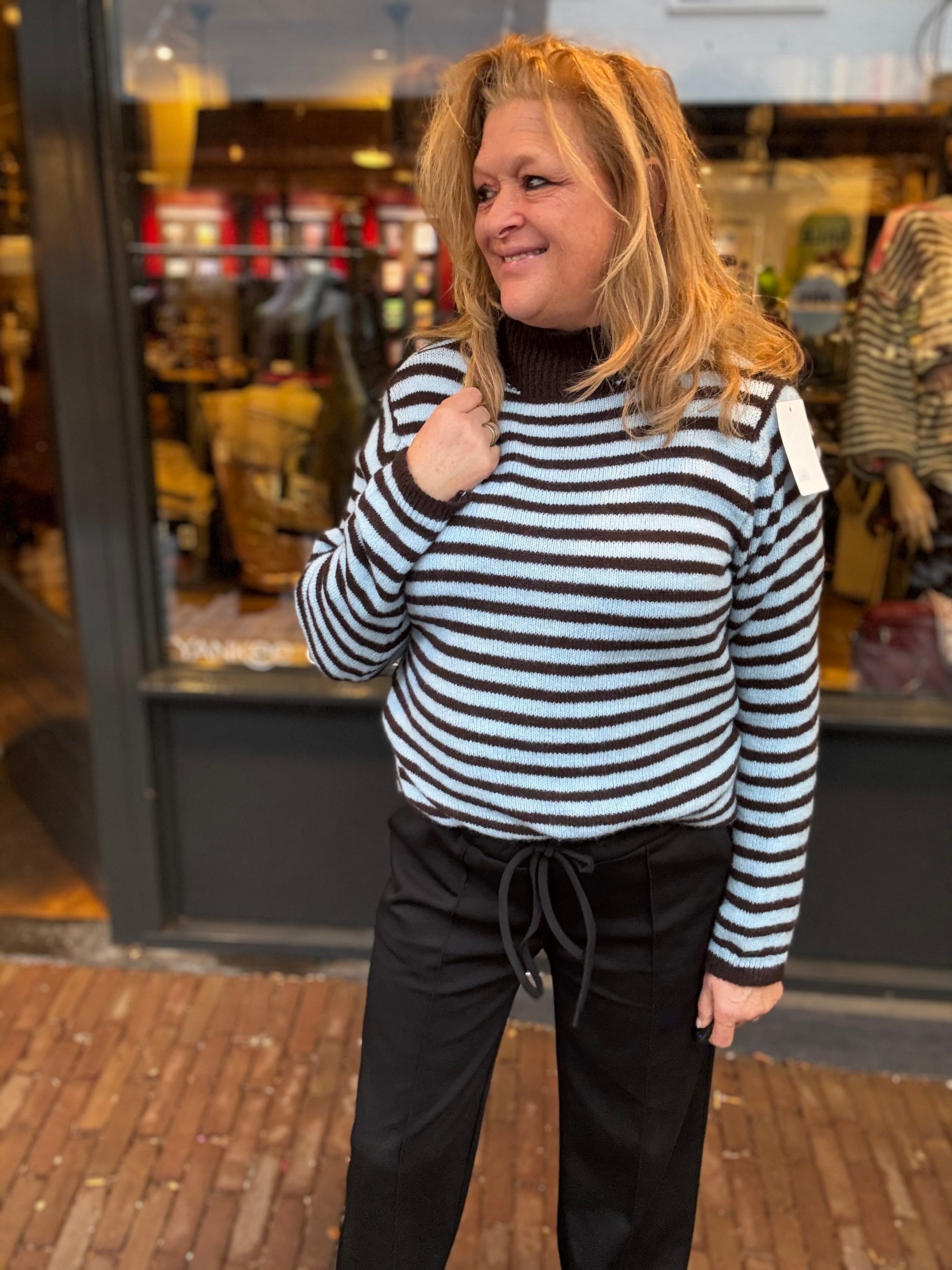 Gestreepte Trui met Col Blauw/Bruin