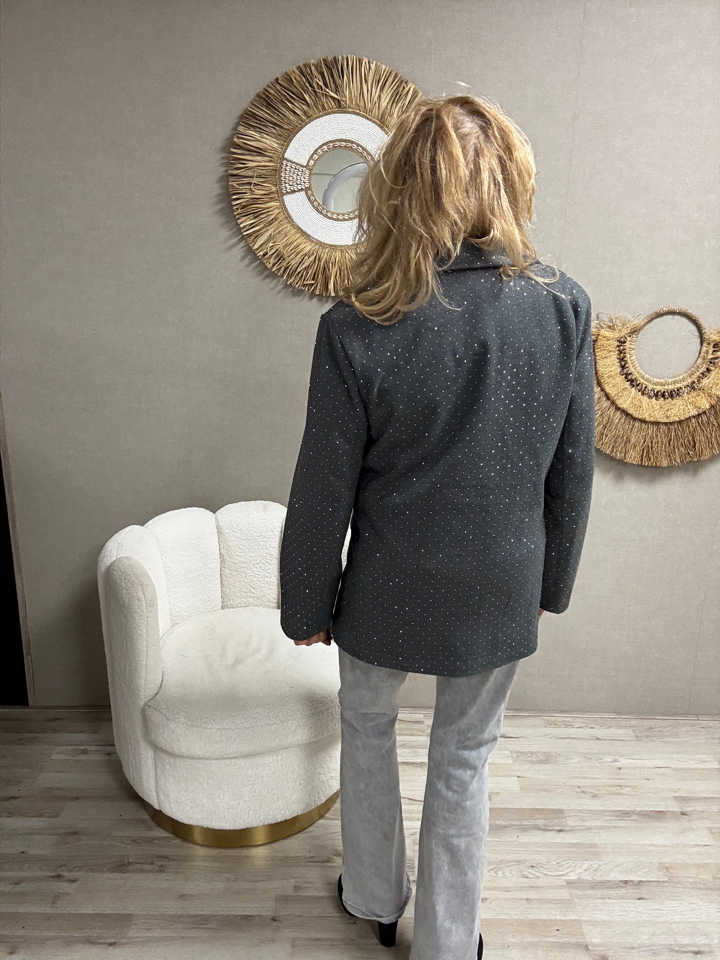 Blazer visgraat met strass grijs