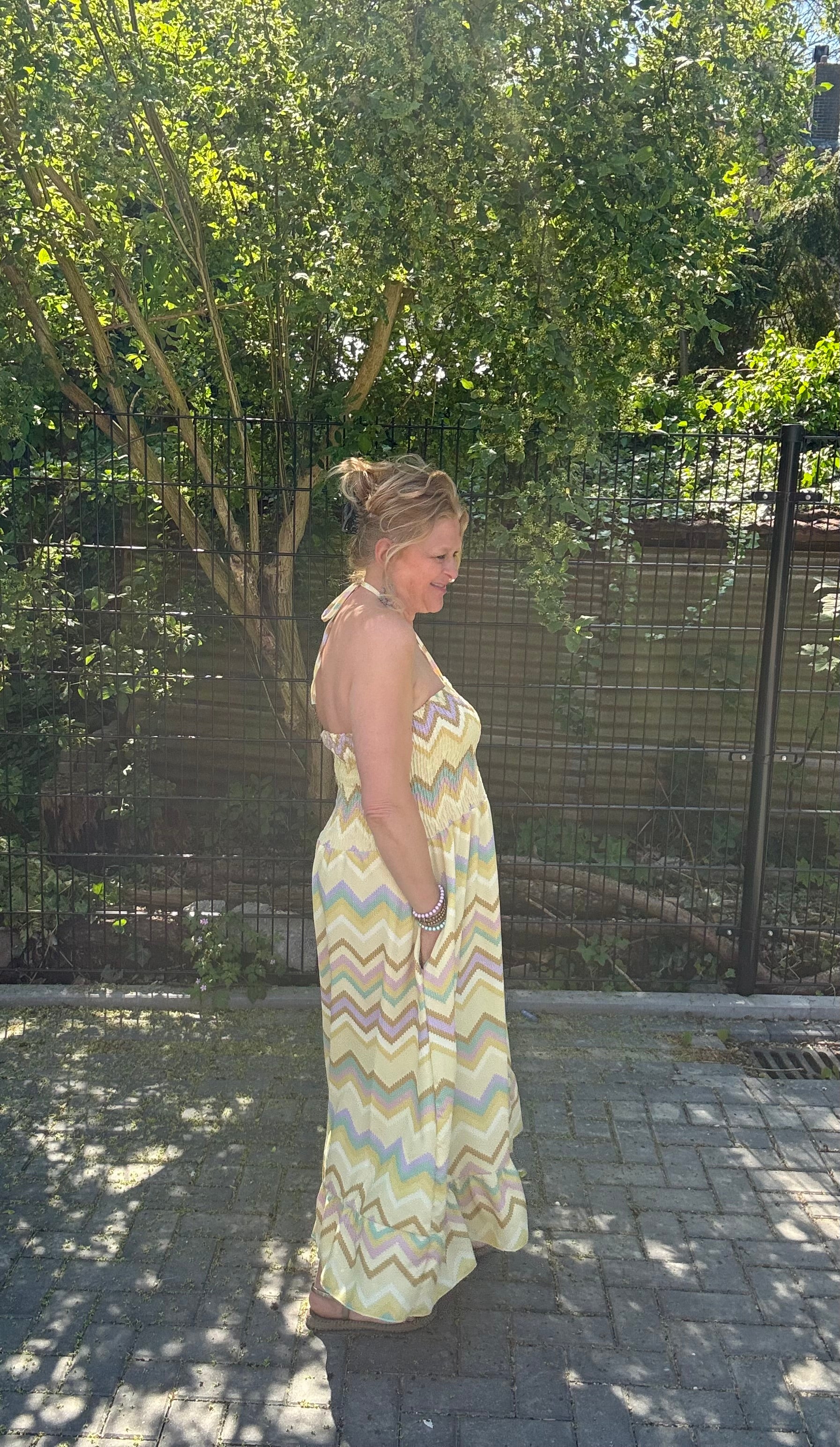 Strapless Jurk Zigzag Yellow