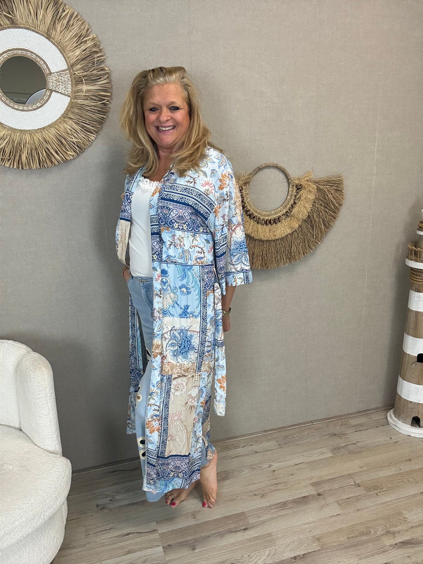 Kimono Boho Flower Blauw - Nancfashion