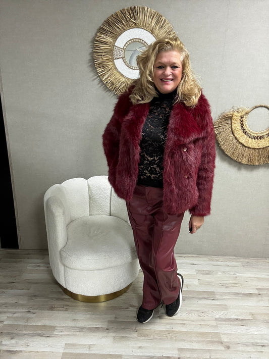 Kort Fake fur Jasje Bordeaux