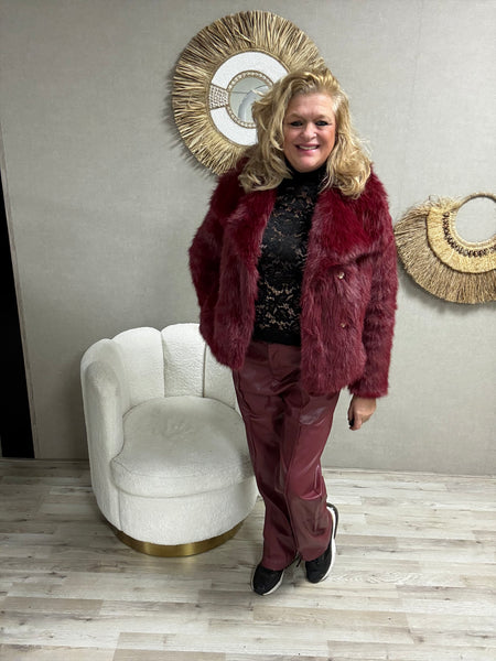 Kort Fake fur Jasje Bordeaux