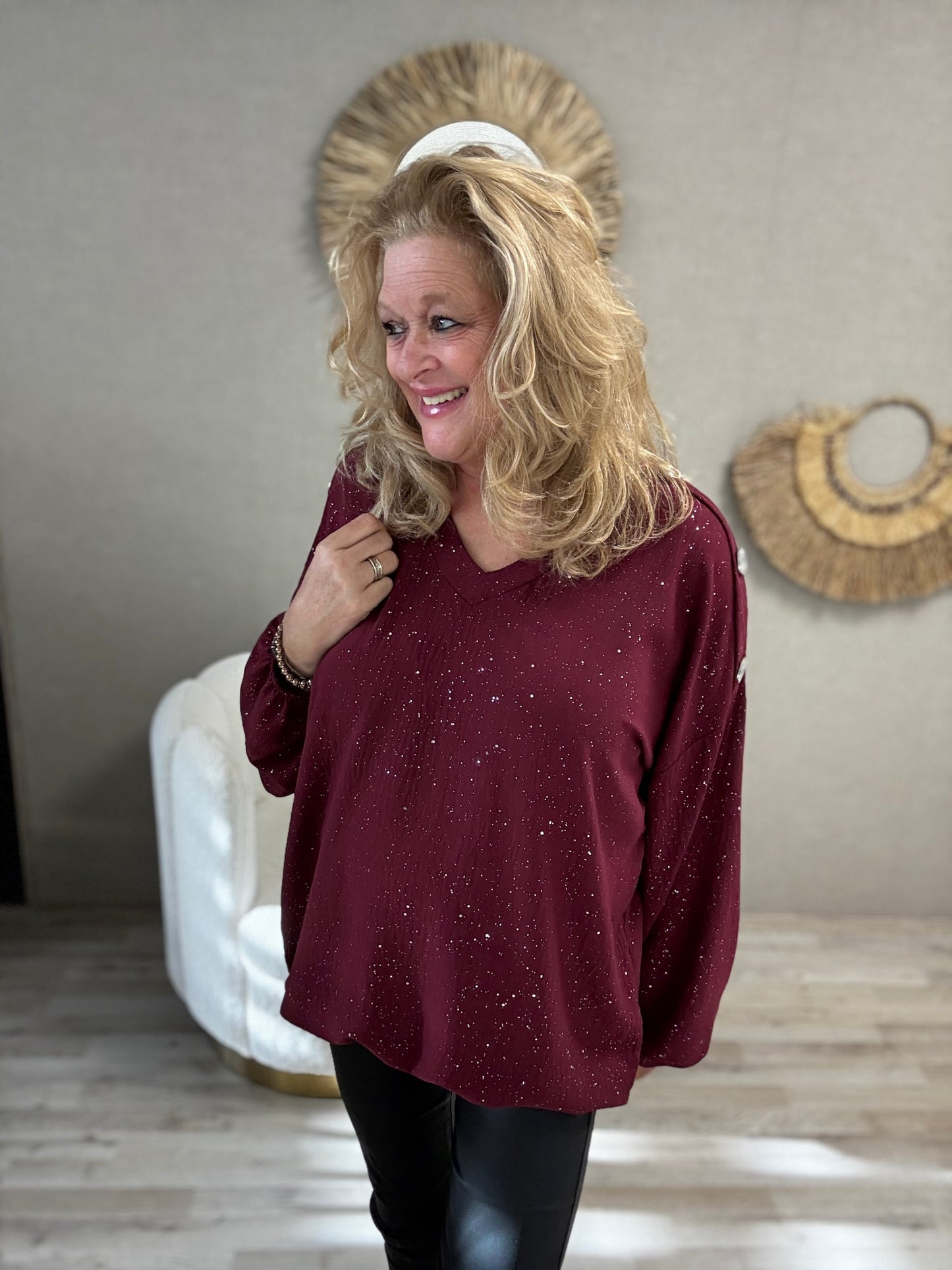 Blouse Imke Bordeaux Zilveren Sparkel