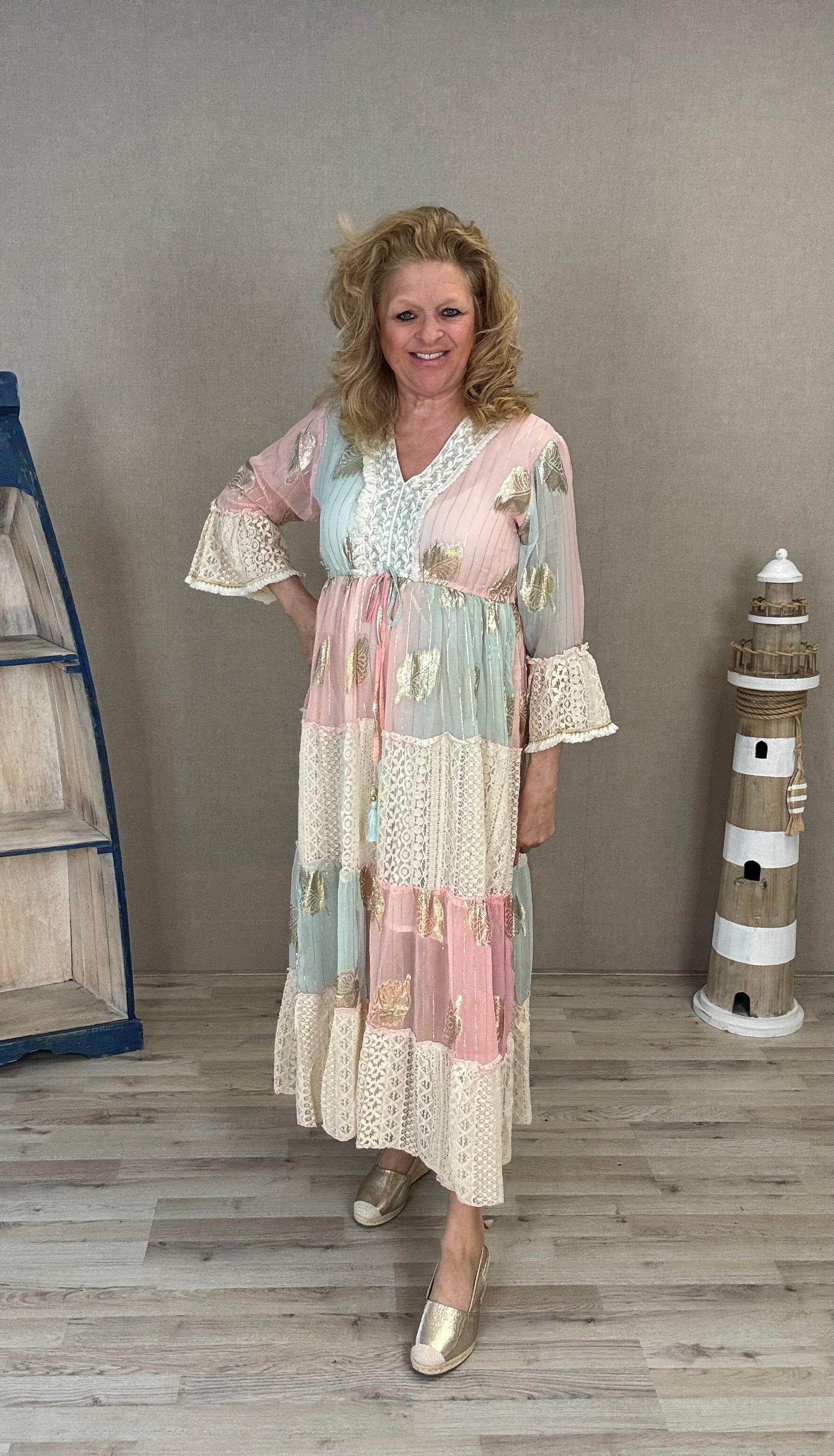 Maxi Dress Boho roze/blauw