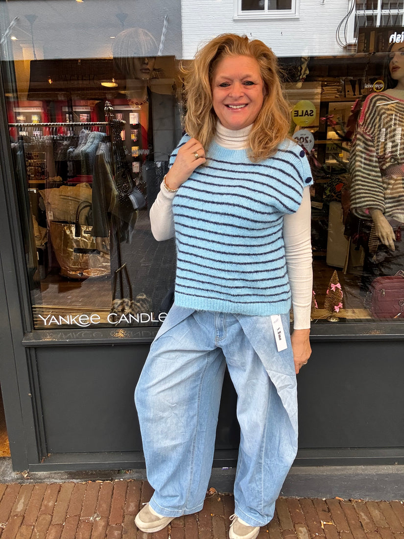 Spencer Stripe met ronde hals en schouderknopen Blauw