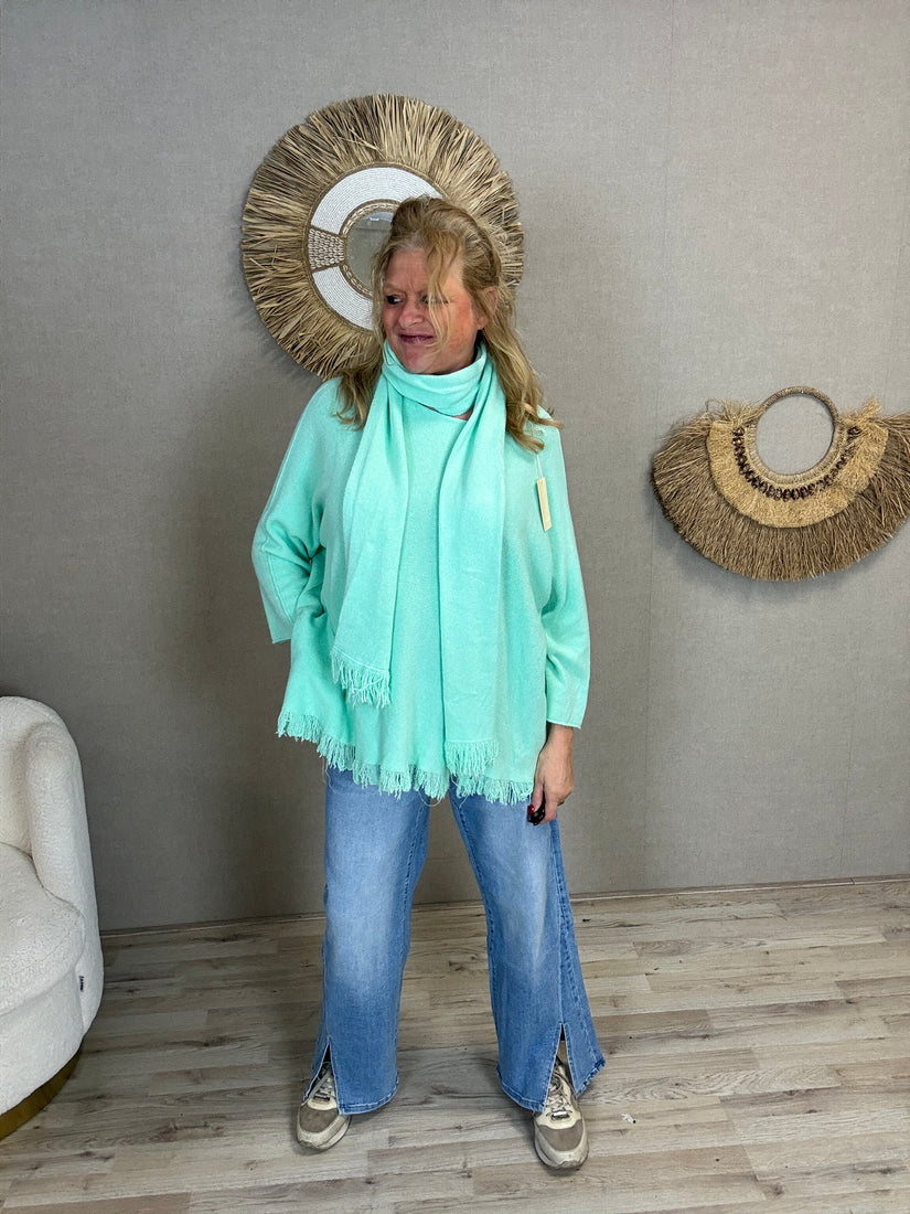Trui Anouk met sjaal Mintgroen - Nancfashion