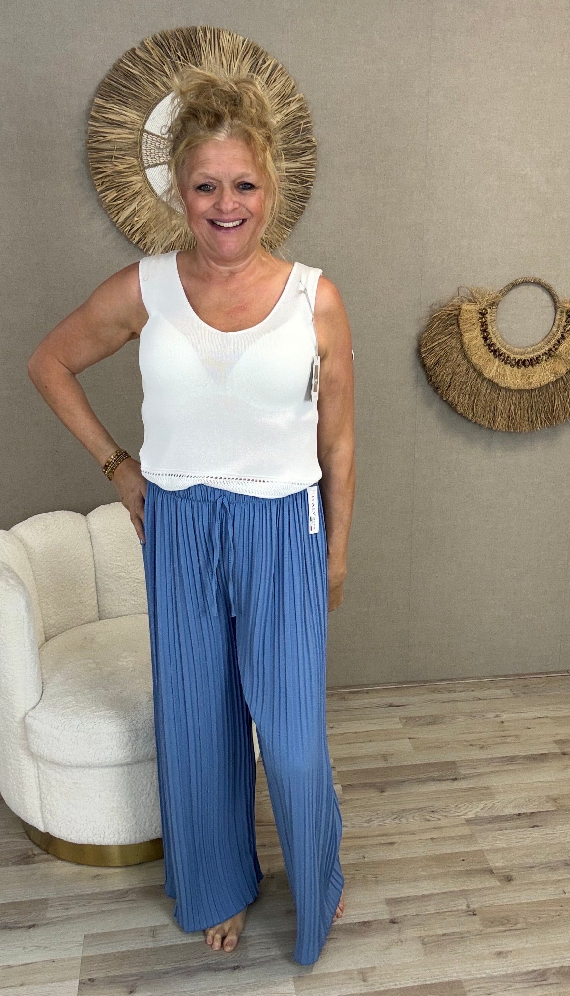 Plissé Broek Jeansblauw - Nancfashion