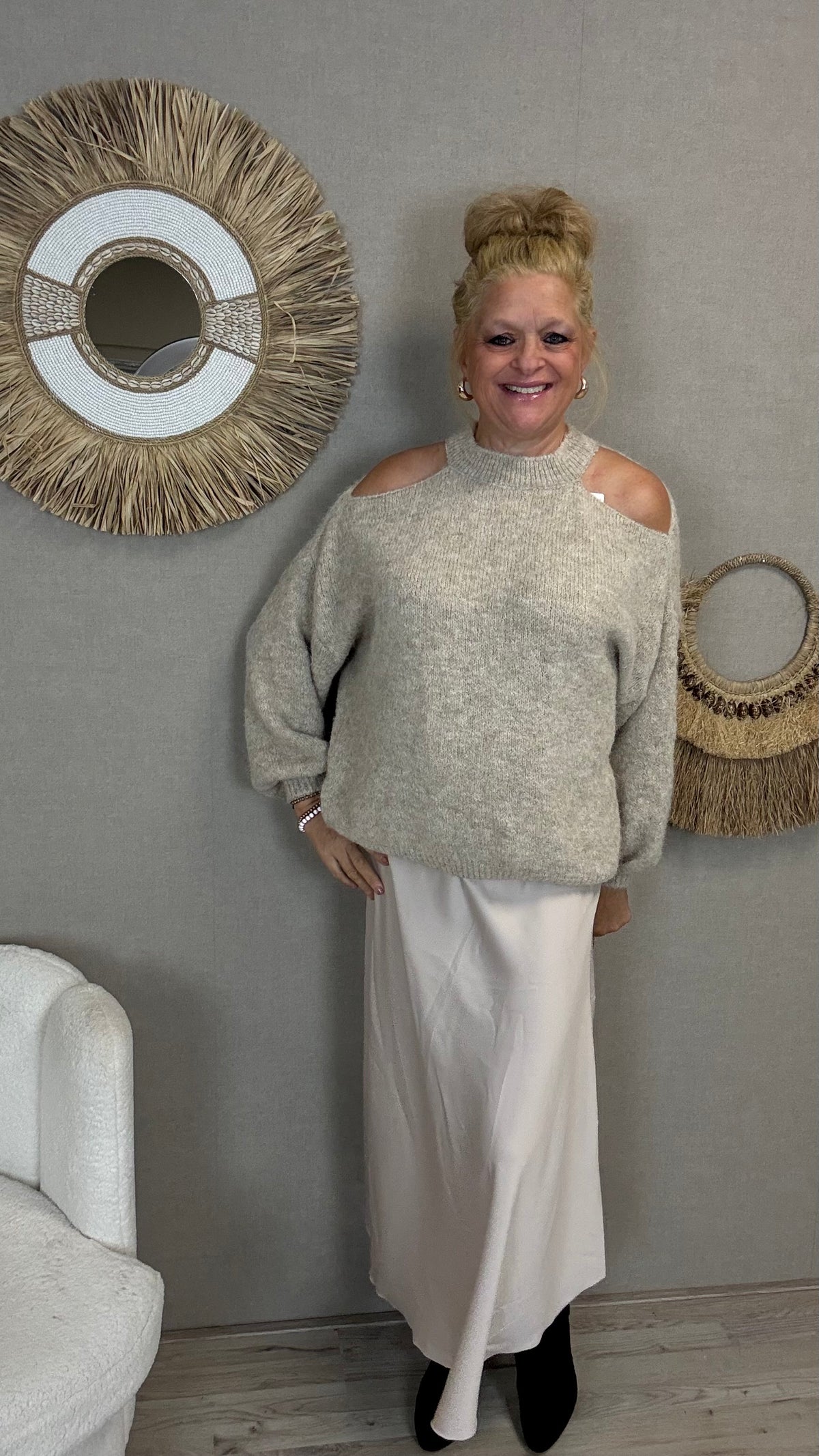 Silky Maxi Rok Beige - Nancfashion