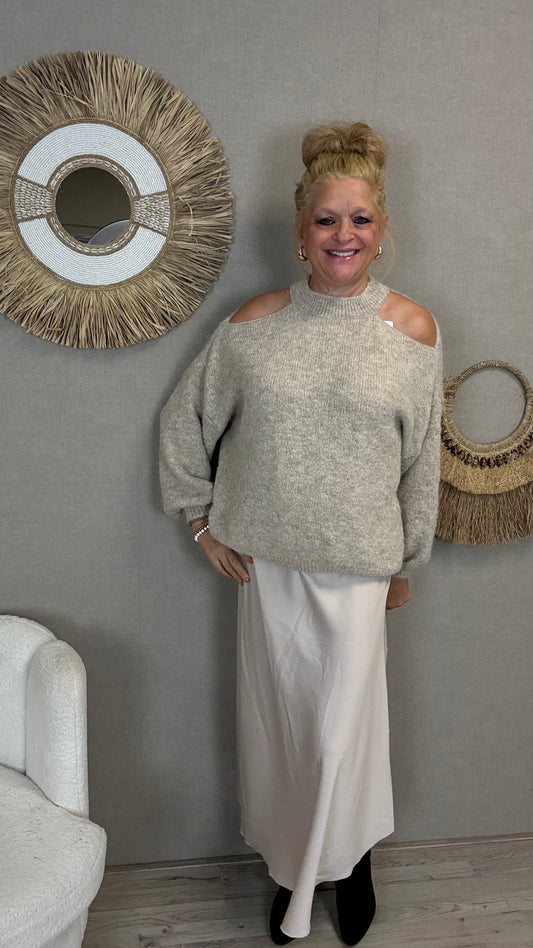 Silky Maxi Rok Beige - Nancfashion