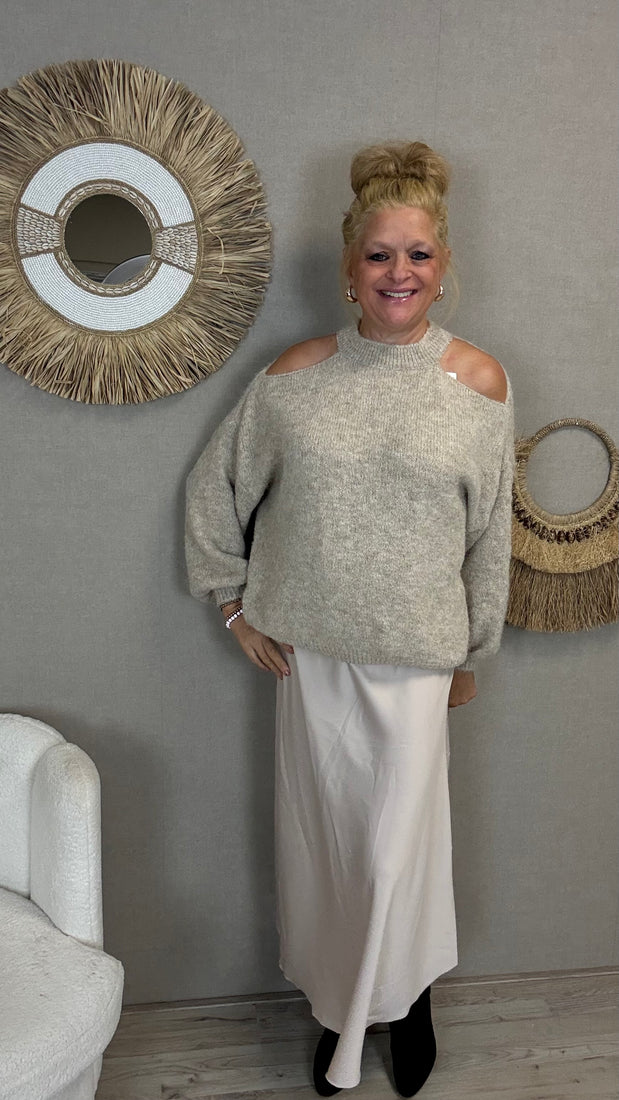 Silky Maxi Rok Beige - Nancfashion