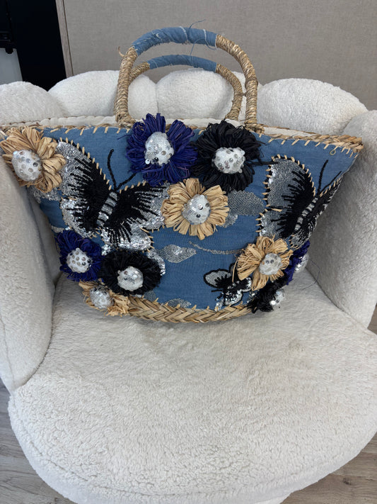 Rieten Demin look tas met rits - Nancfashion