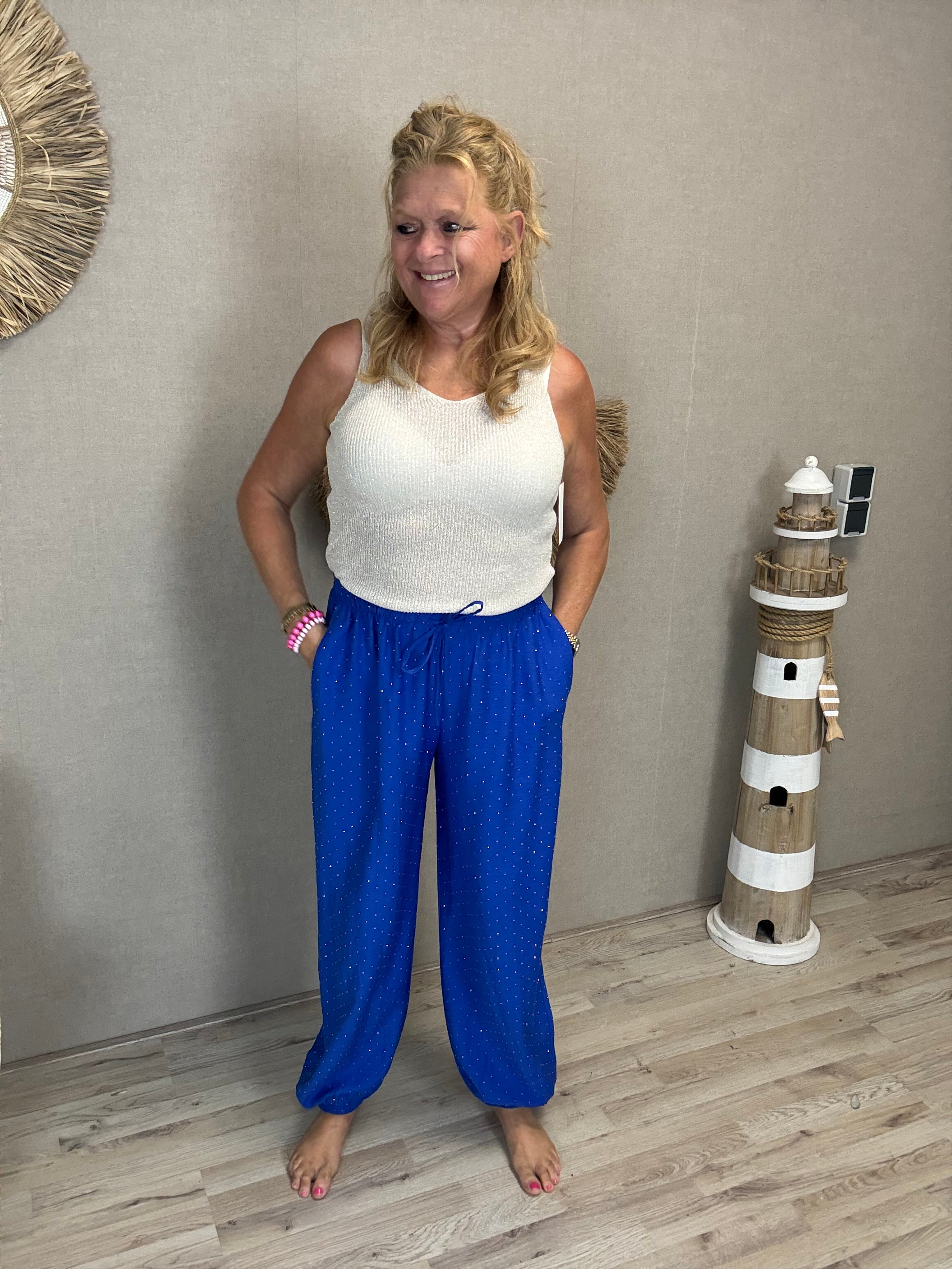 Strass Boho Broek Kobaltblauw