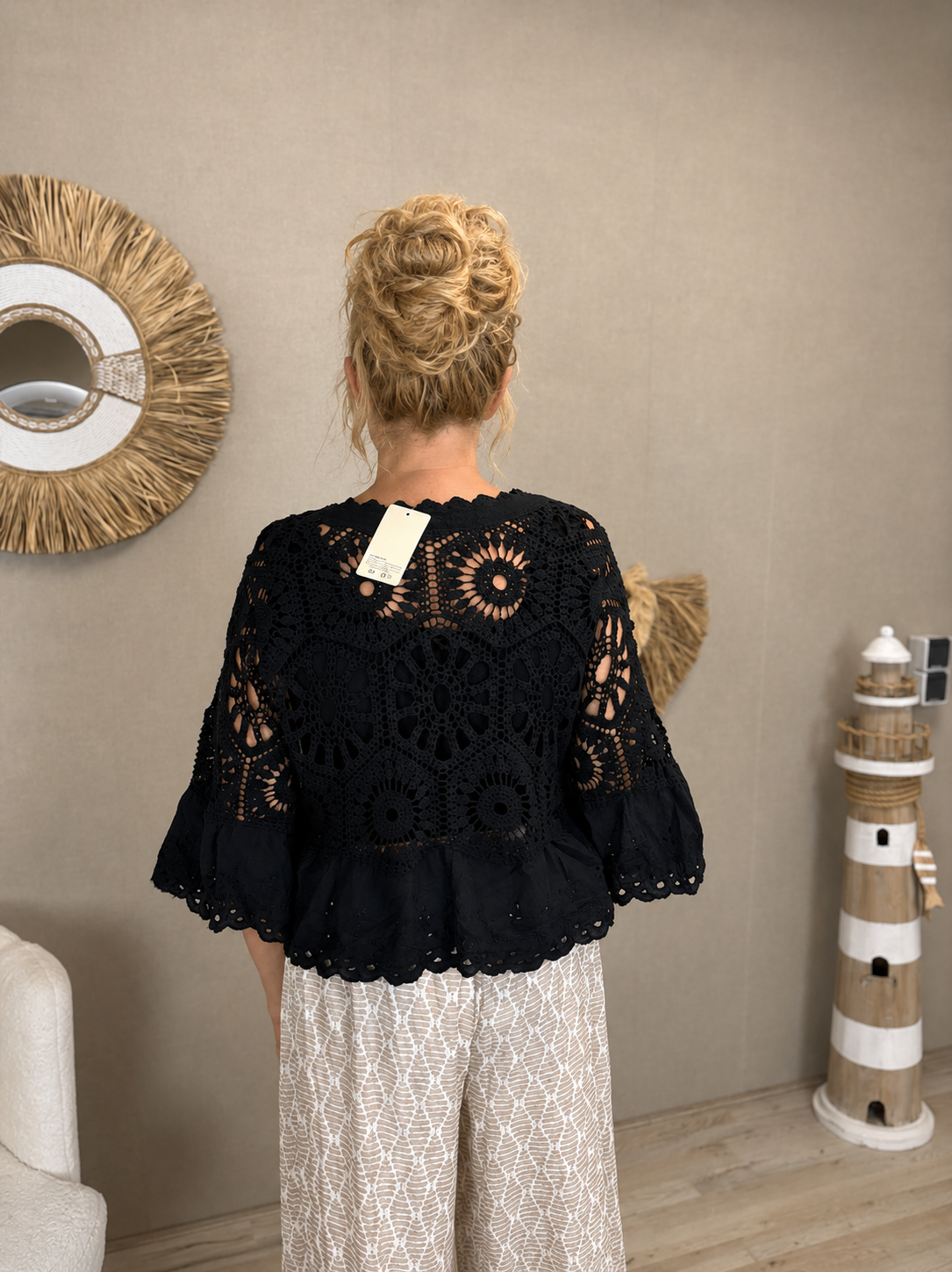 Gehaakt Vestje Met Broderie Details Zwart