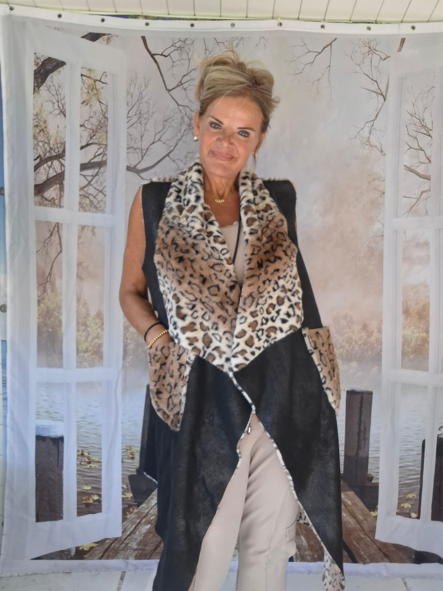 Gillet Sem Zwart/ Leopard Twee kanten draagbaar