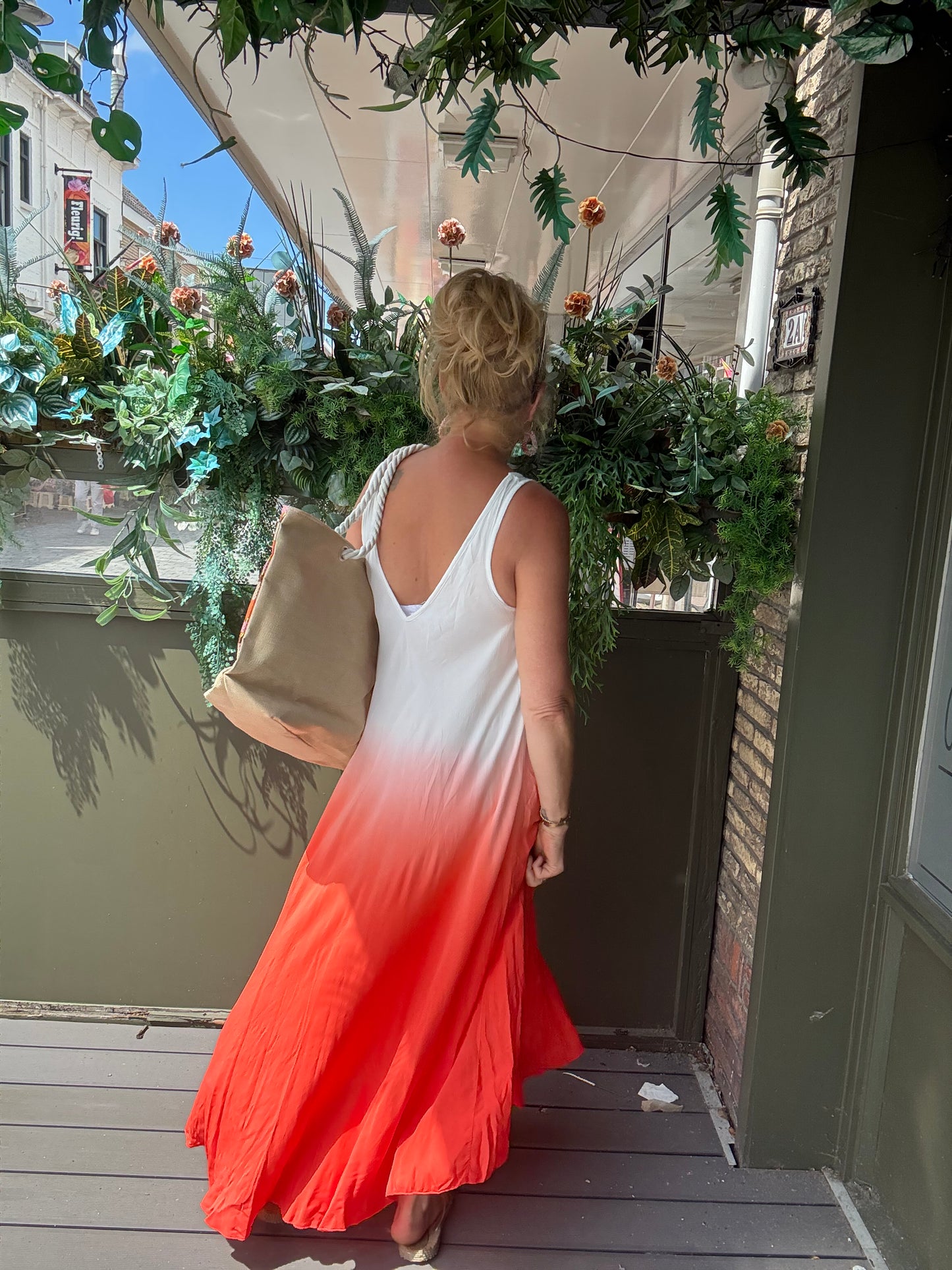 Maxi Jurk Sunset Wit/Koraal
