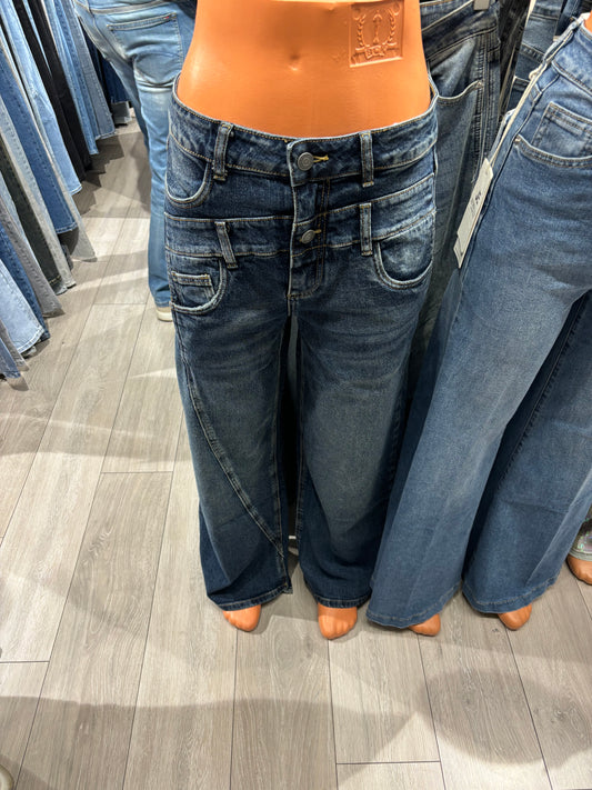 Wijde Jeans toxik met dubbele knoop detail - Nancfashion