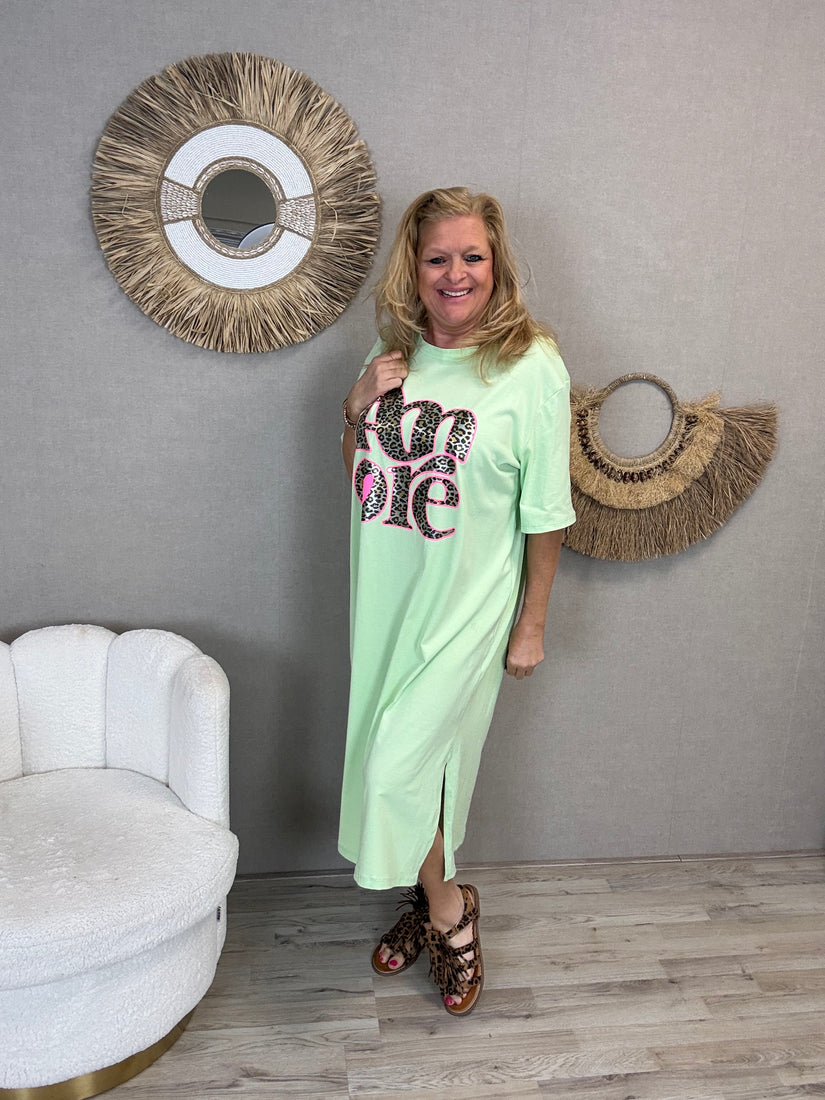 Oversized T-Shirt Jurk Amore Pastel groen - Nancfashion