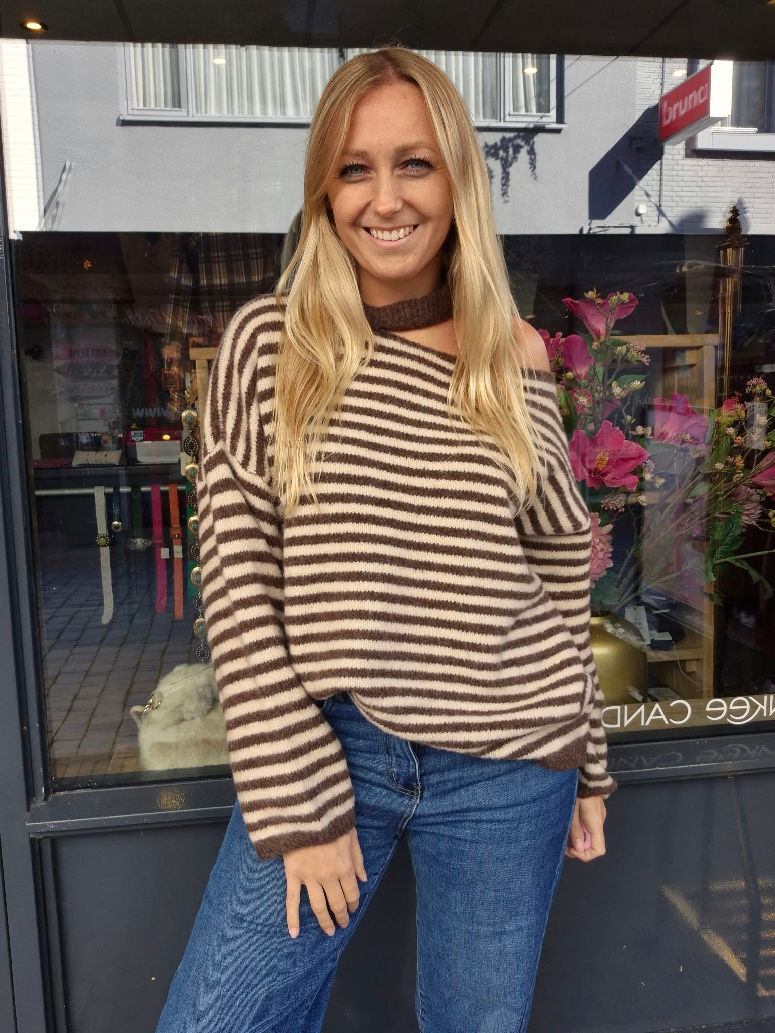 Gestreepte Knitwear Trui Beige/Bruin - Nancfashion