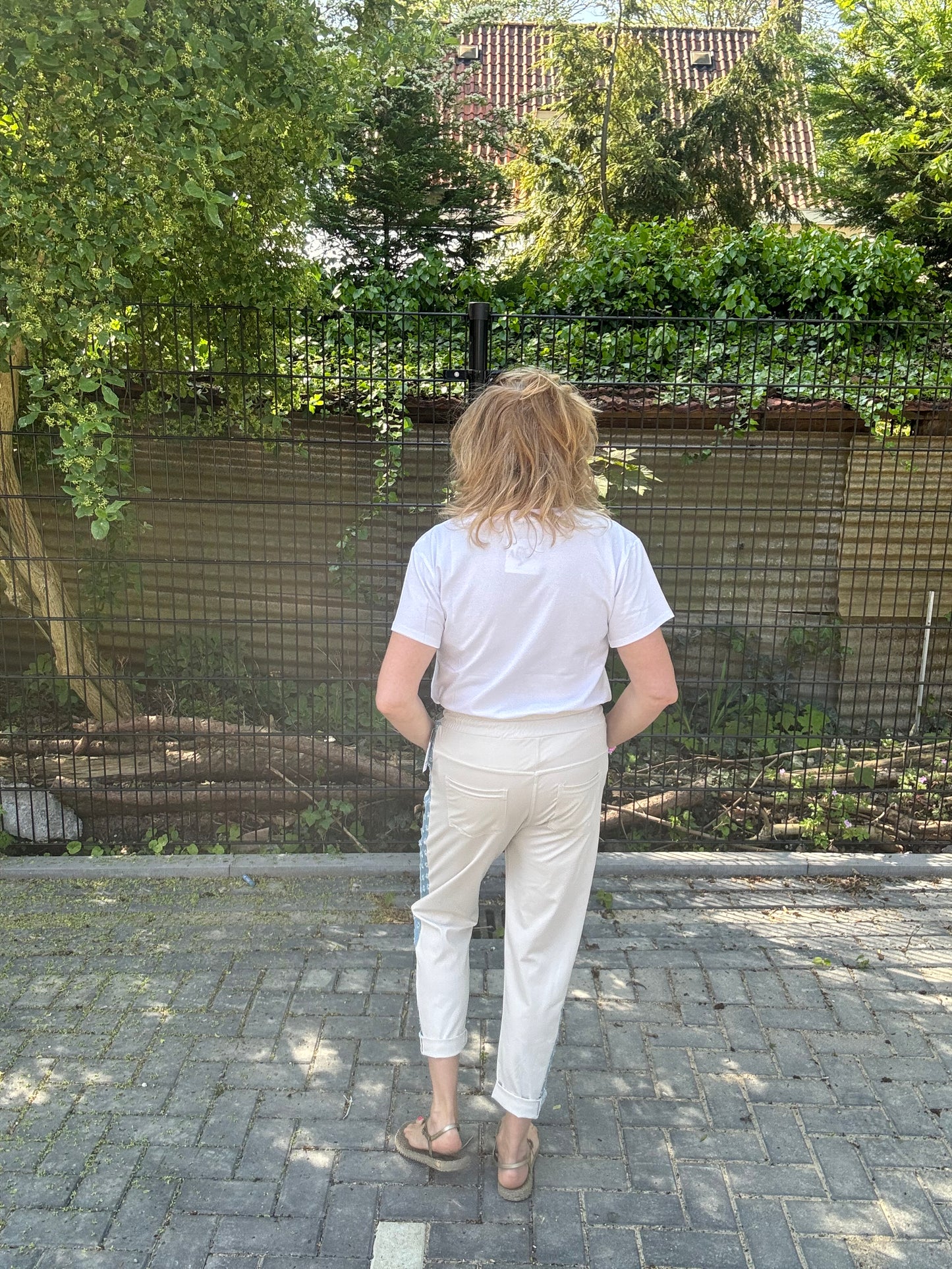 Jogg Pantalon Beige met Demin bies