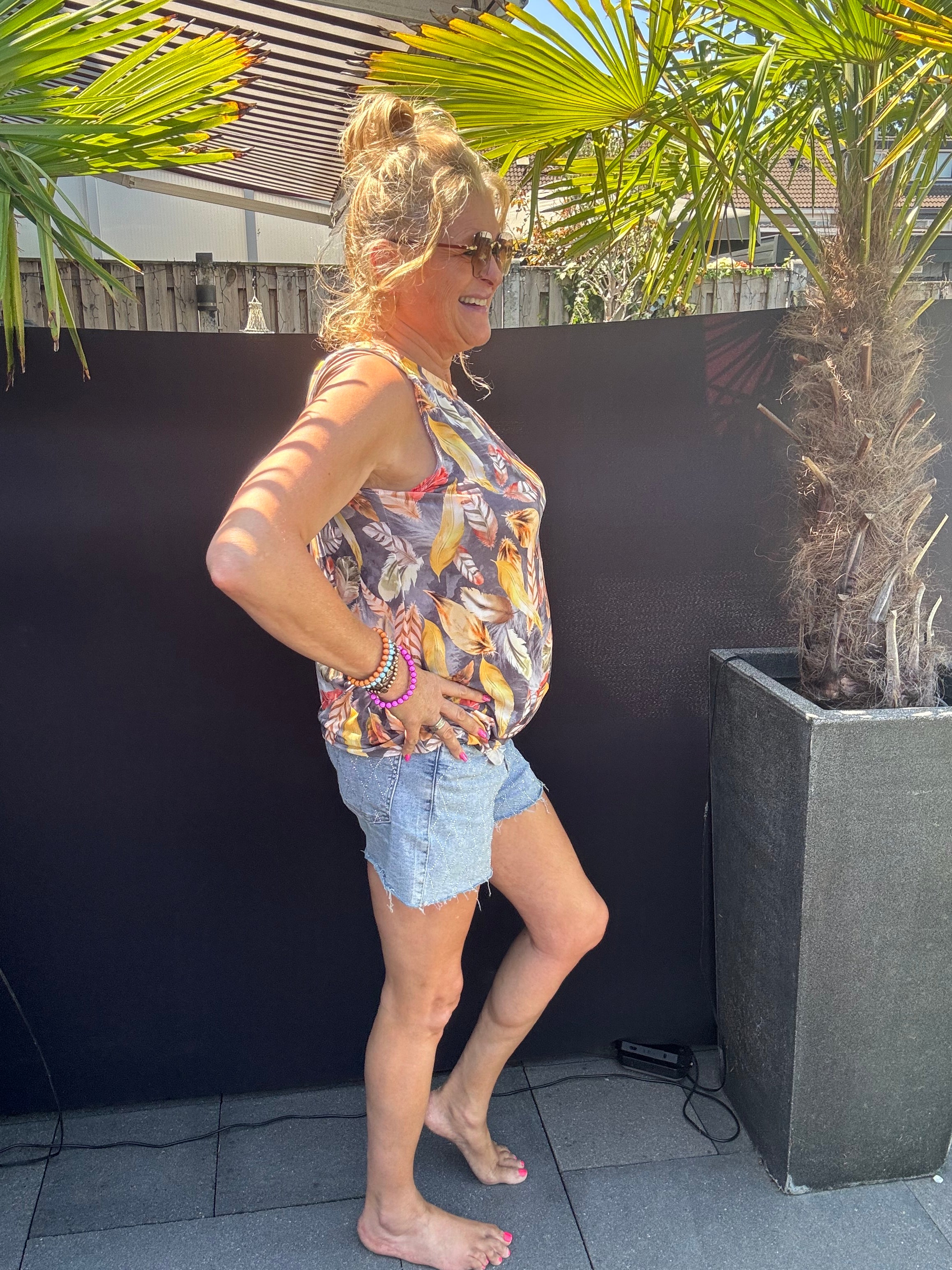 Halter Top Veren geel grijs