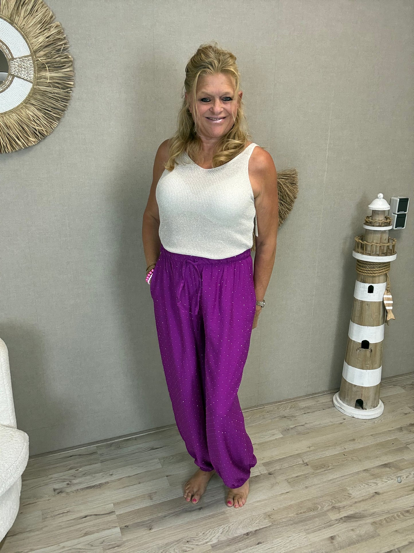 Strass Boho Broek Magenta