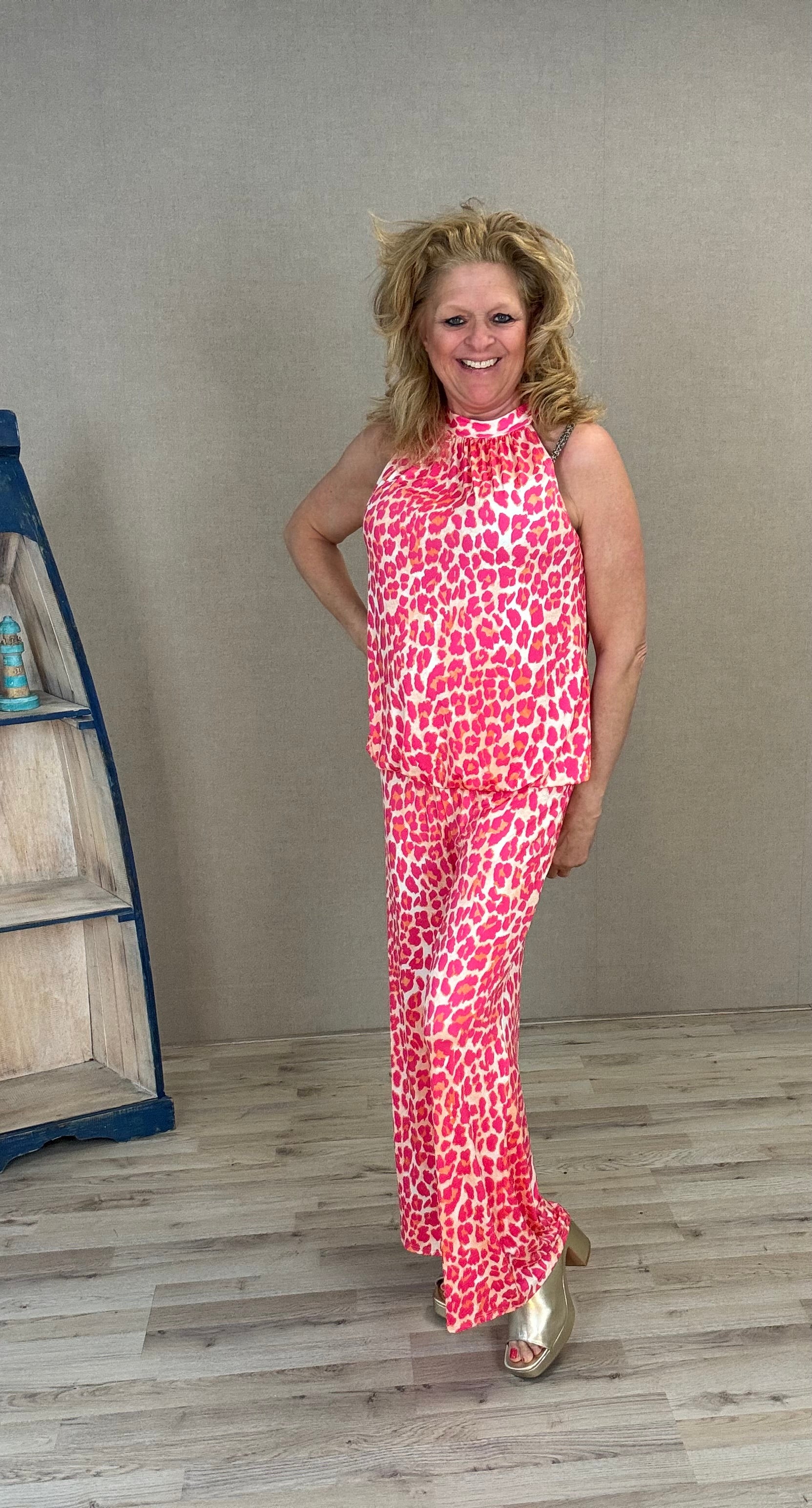 Haltertop met Broek Panter Roze